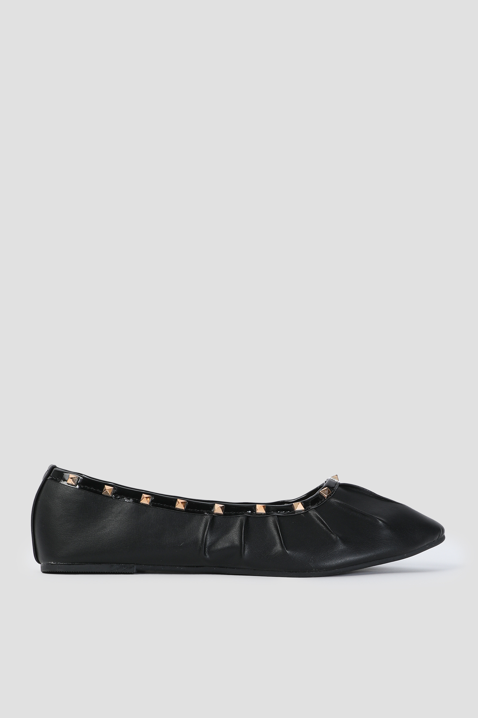 Ardene Pleated Flats with Stud Details in Black | Size | Faux Leather/Rubber