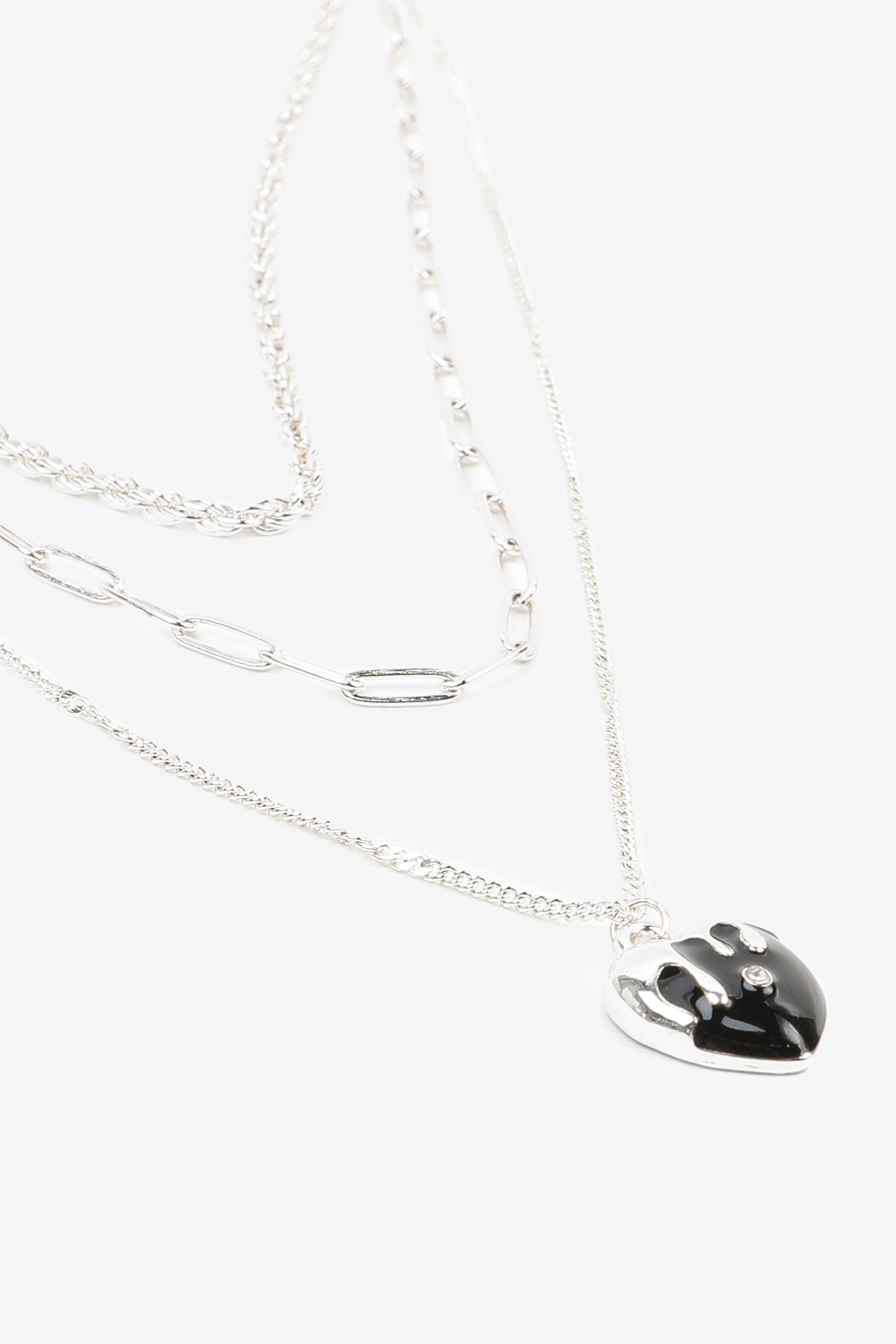 Ardene 3-Row Black Dripping Heart Necklace in Silver