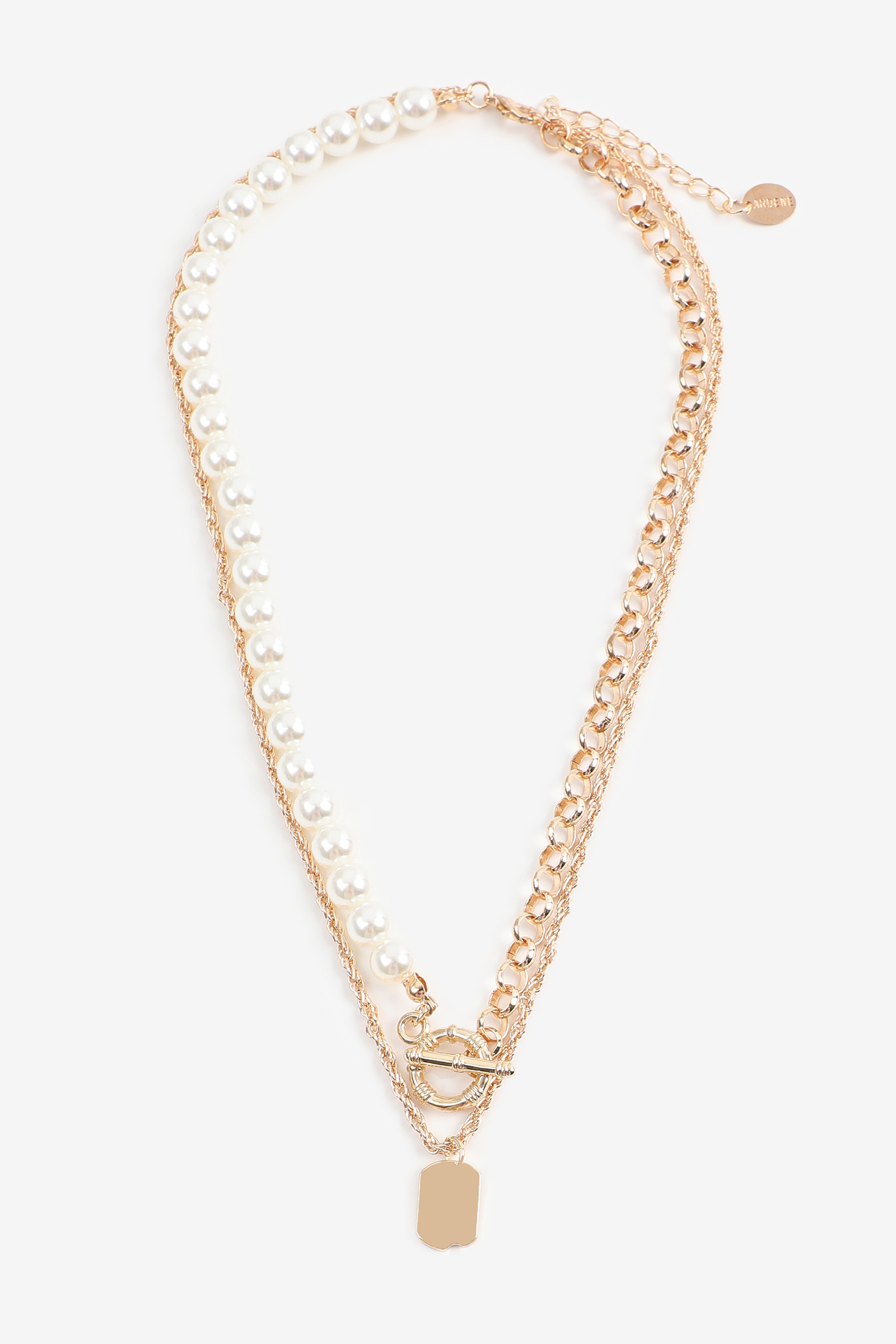 Ardene 2-Row Pearl & Tag Pendant Necklace in Gold