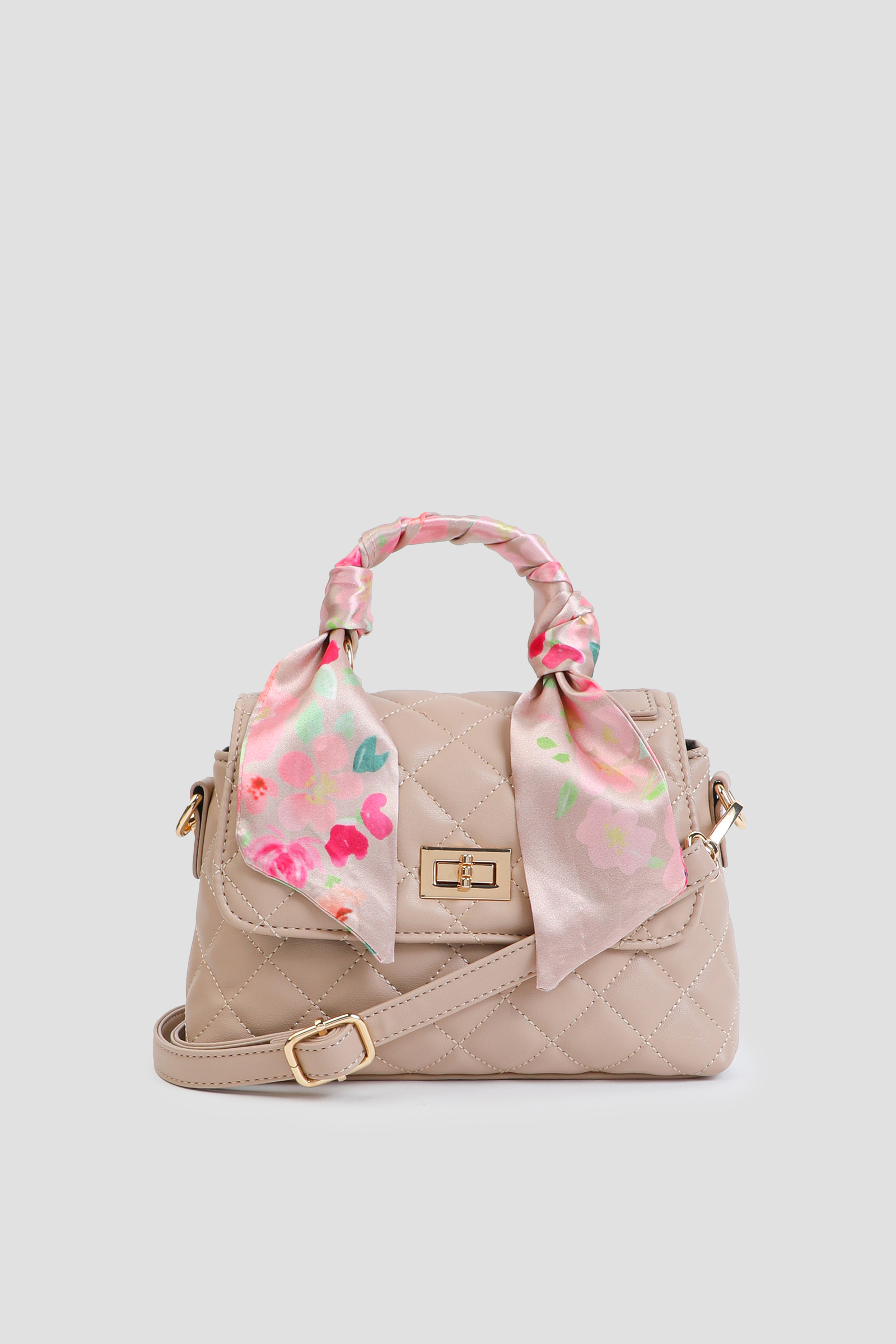 Ardene Quilted Handbag with Scarf in Blush | Faux Leather/Polyester