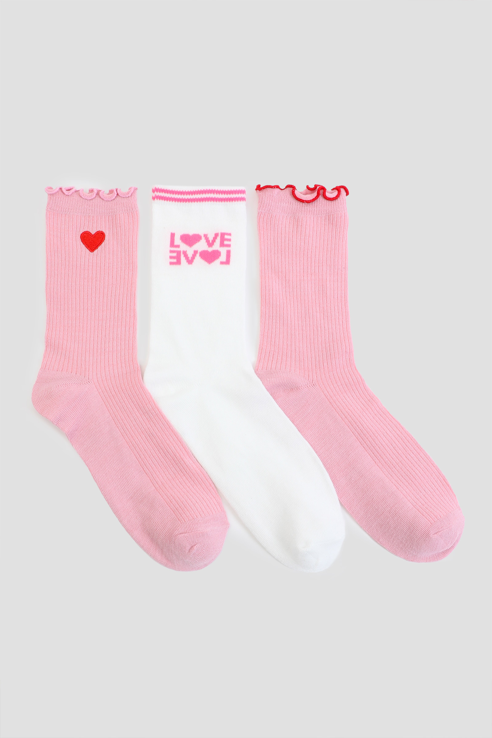 Ardene 3-Pack Valentine's Day Socks in Light Pink | Polyester/Spandex