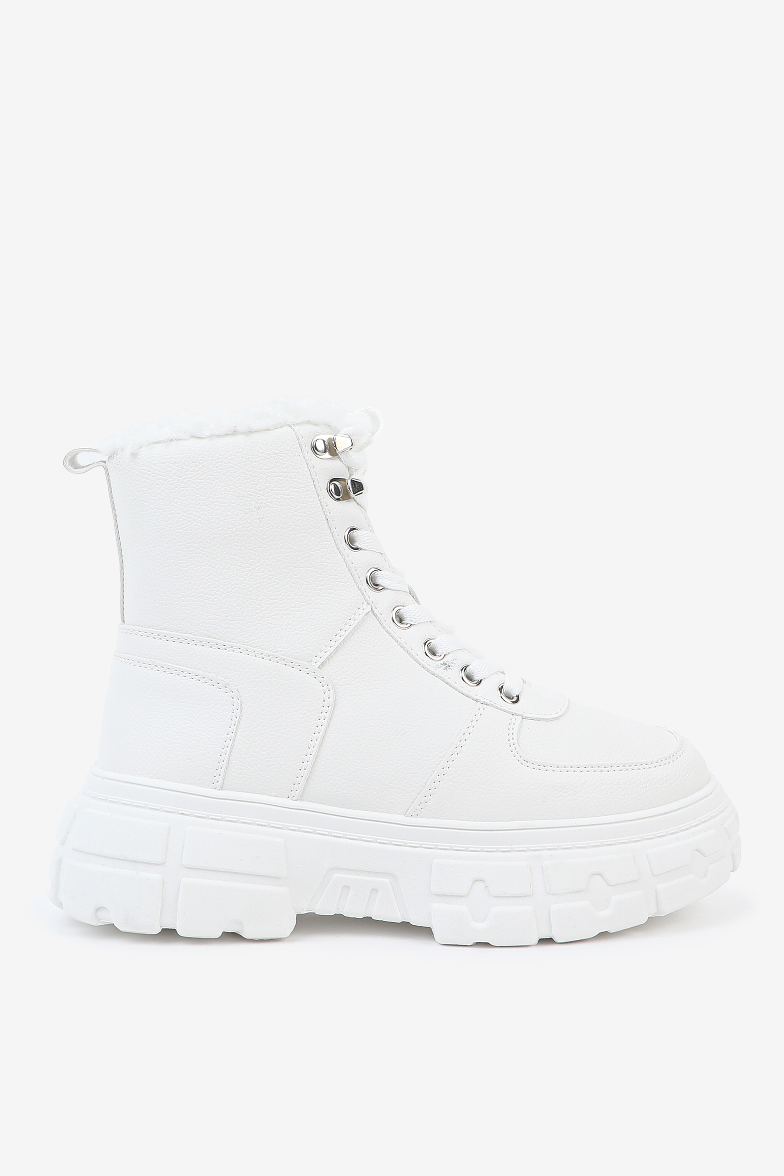 Ardene Faux Fur Lined High Top Sneakers in White | Size 9 | Faux Leather/Rubber