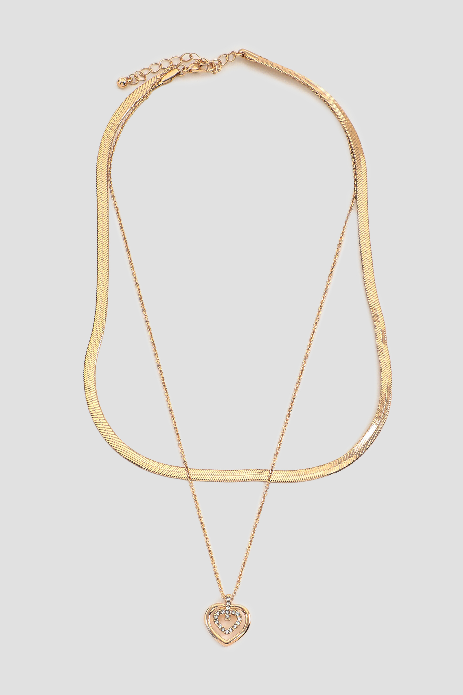 Ardene Two-Row Chain Necklace with Heart Pendant in Gold