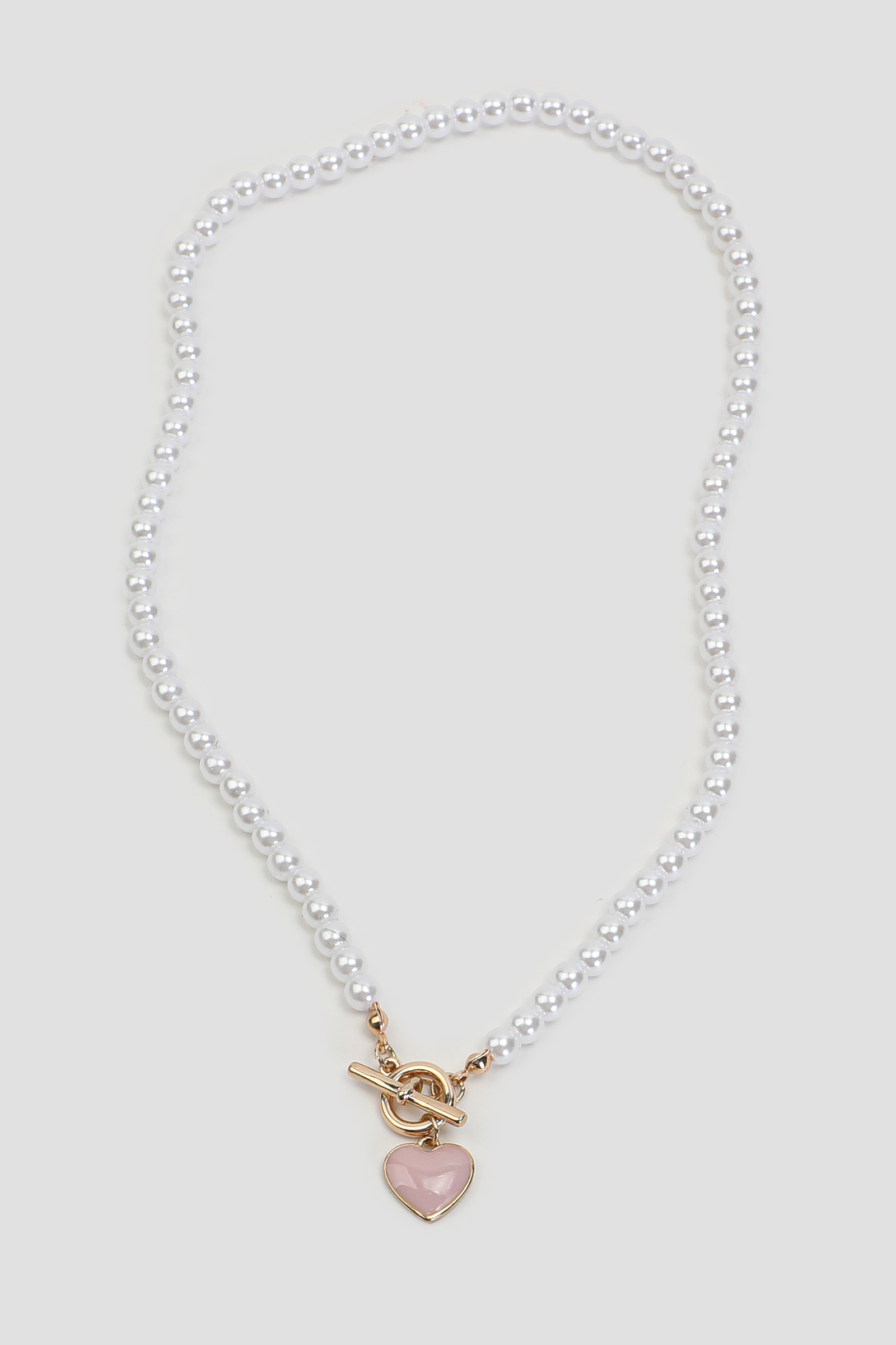 Ardene Pearl Necklace with Heart Pendant in Gold