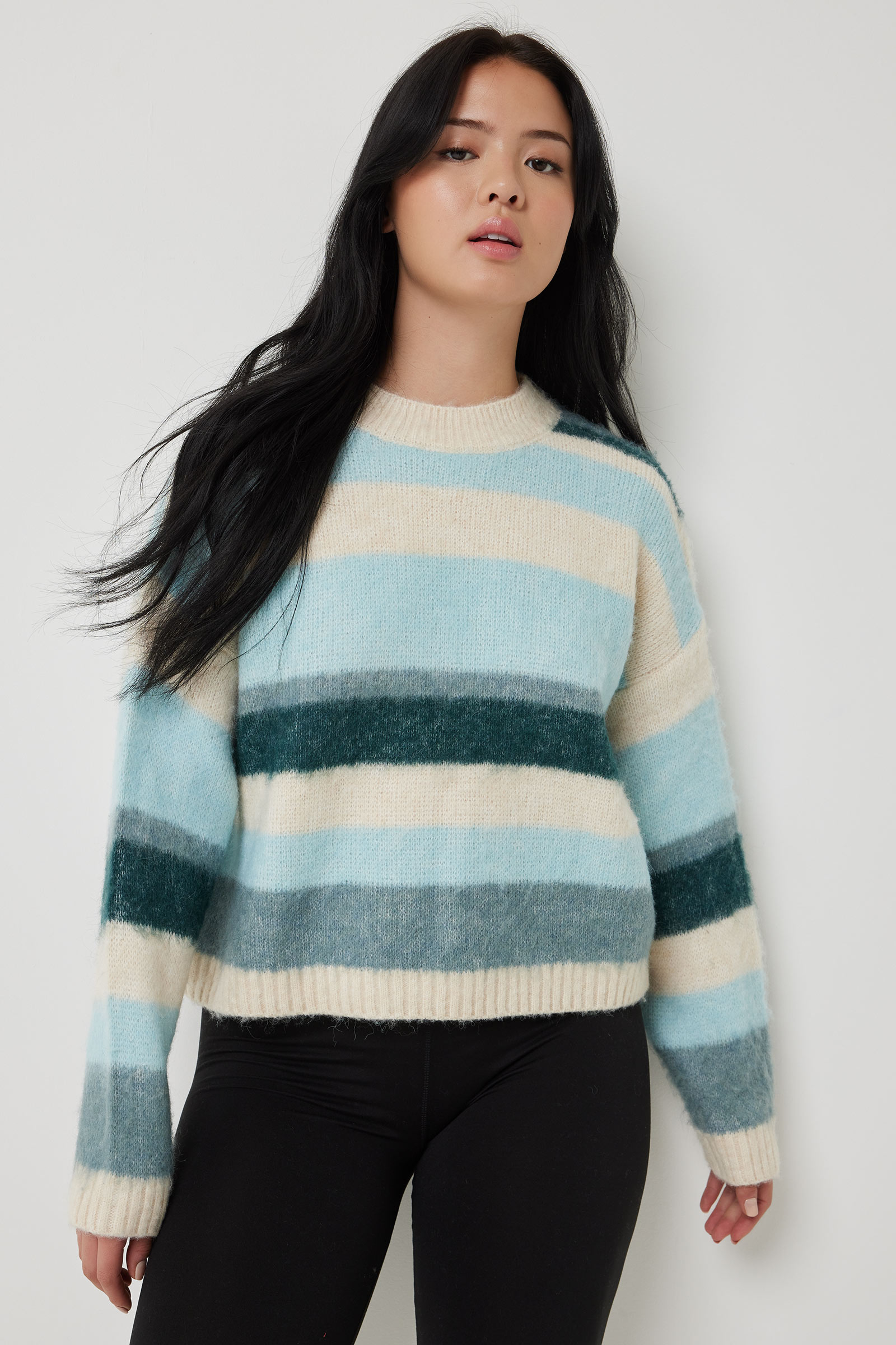Ardene Fuzzy Jacquard Sweater in Light Blue | Size | Polyester/Spandex