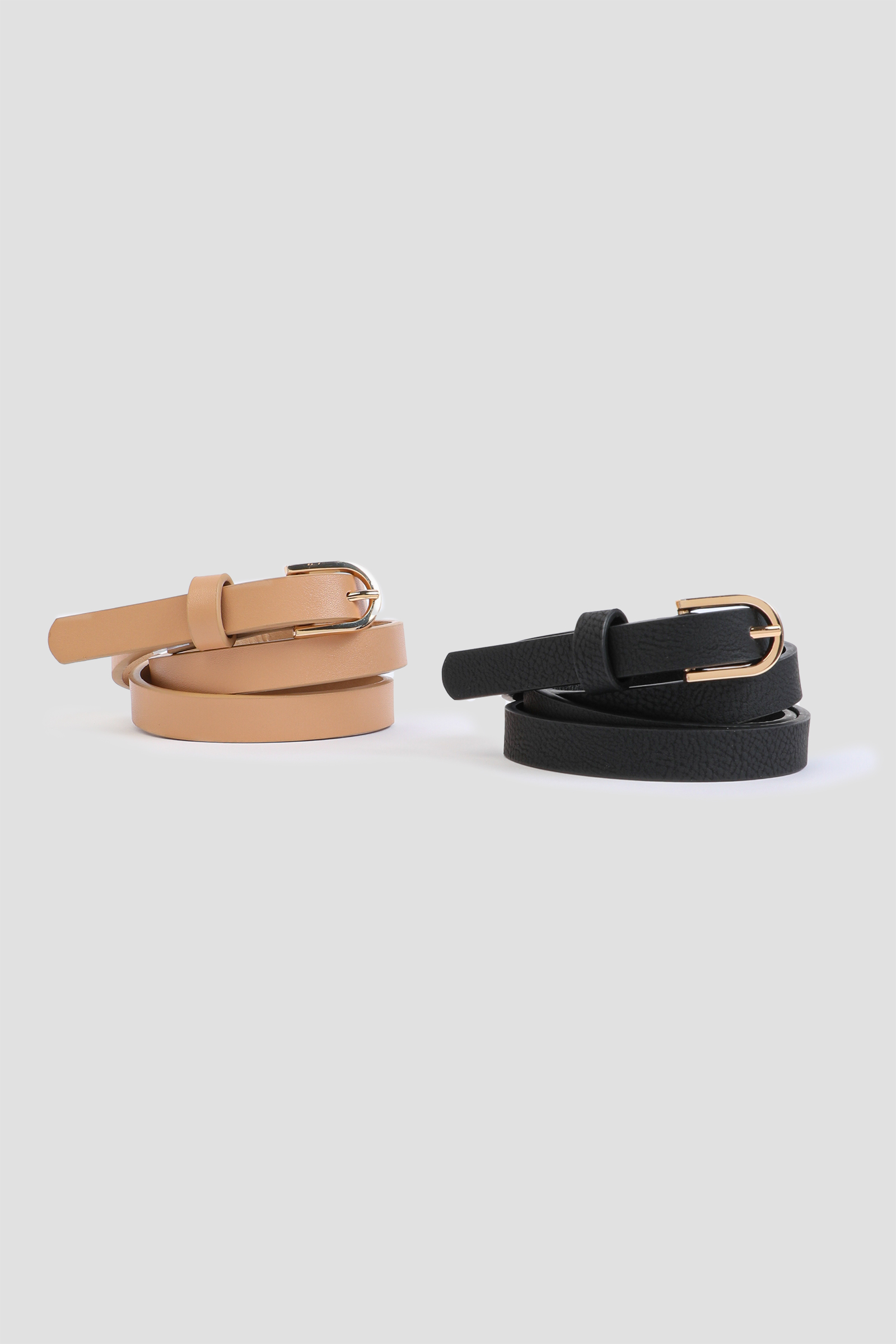 Ardene 2-Pack Black & Nude Belts in Beige | Size | Faux Leather