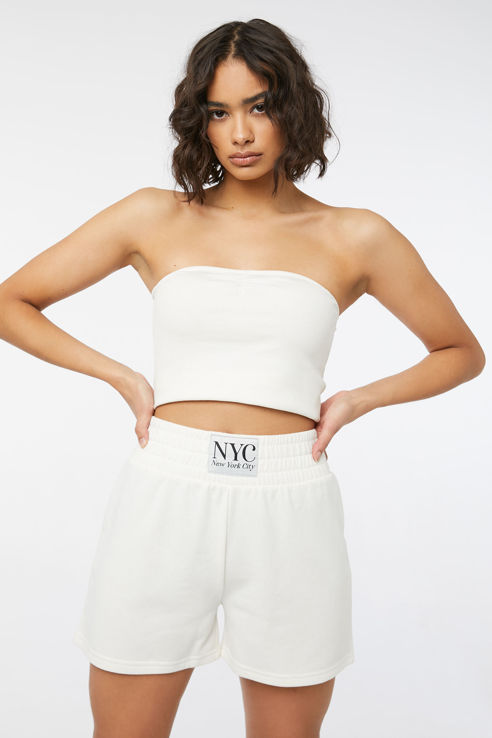 Ardene NYC French Terry Shorts in White | Size | Polyester/Cotton