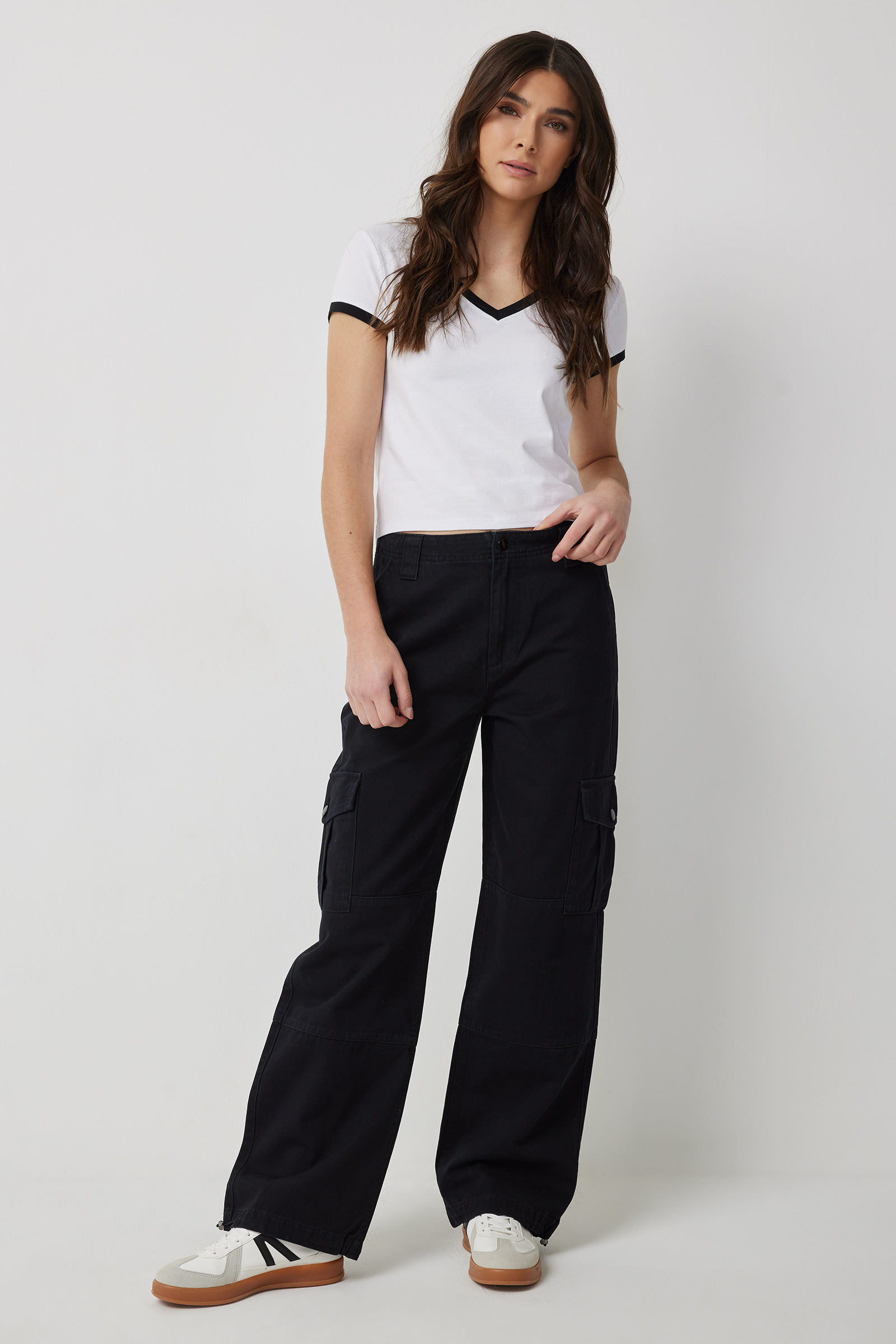 Ardene Ultra High Rise Cargo Pants in Black | Size | 100% Cotton