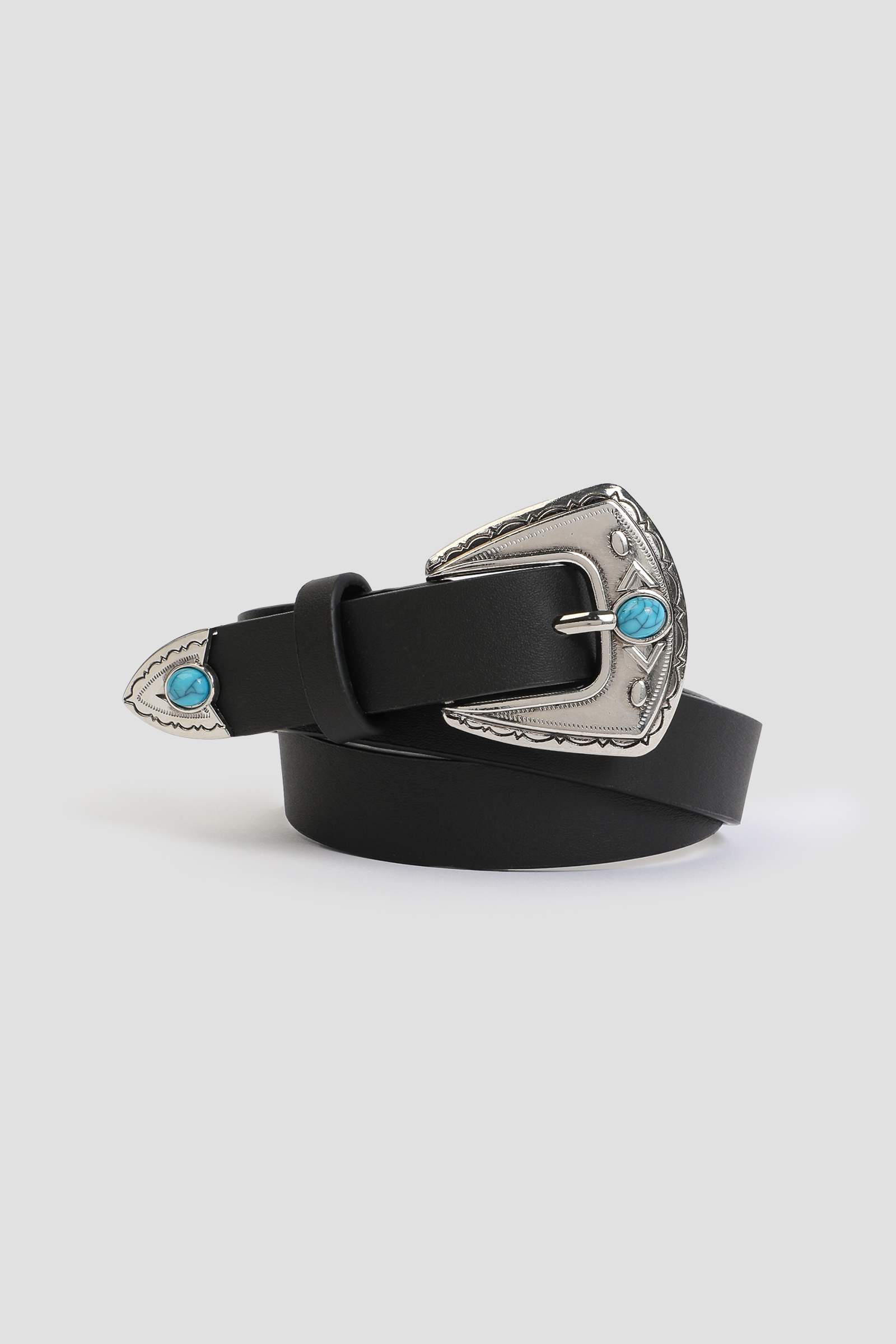 Ardene Western Belt with Turquoise Stones in Black | Size | Faux Leather