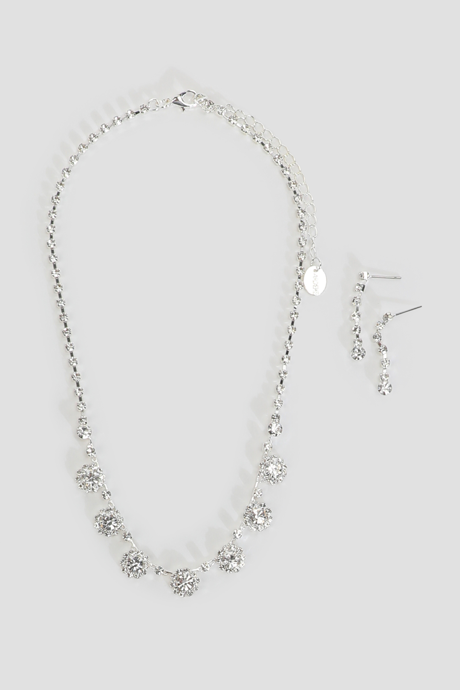 Ardene Floral Rhinestone Necklace & Earrings Set in Silver | Stainless Steel