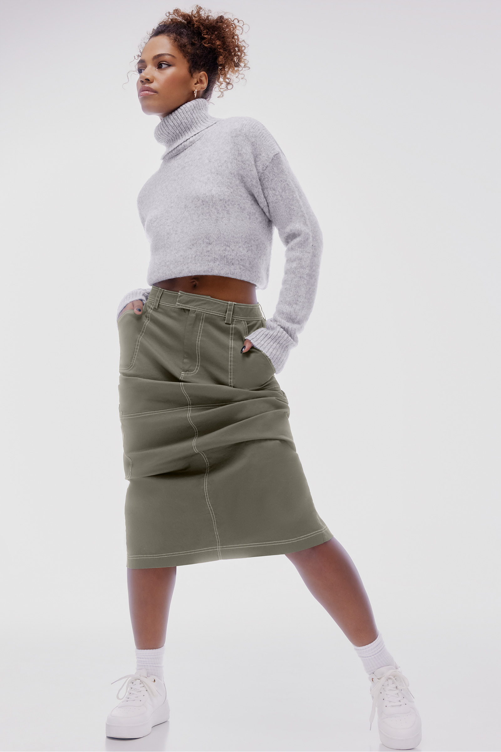 Ardene Long Cargo Skirt in Khaki | Size | Spandex/Cotton