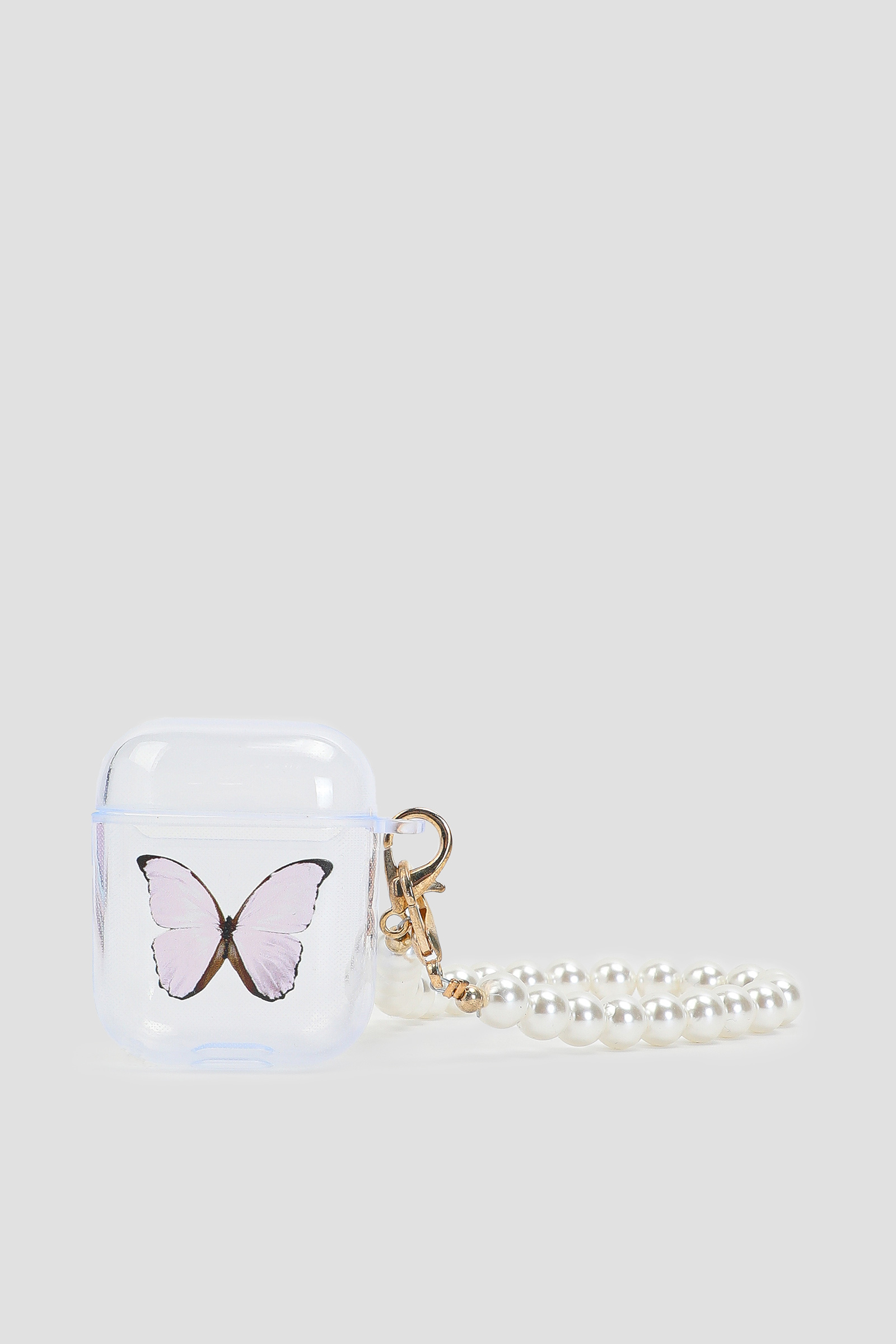 Ardene Butterfly Airpods Case with Pearl Strap in Clear