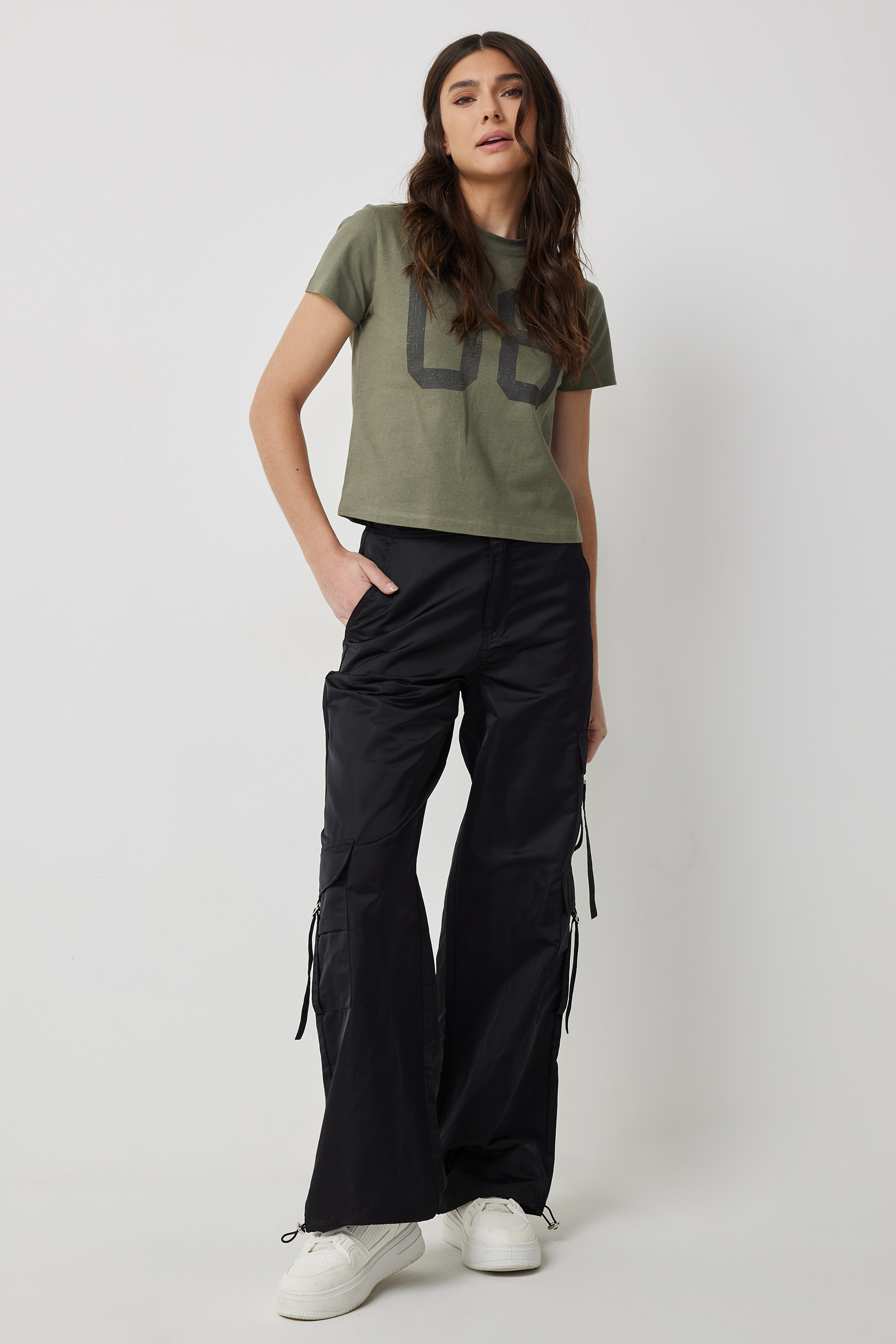 Ardene Multi-Pocket Parachute Pants in Black | Size | Polyester