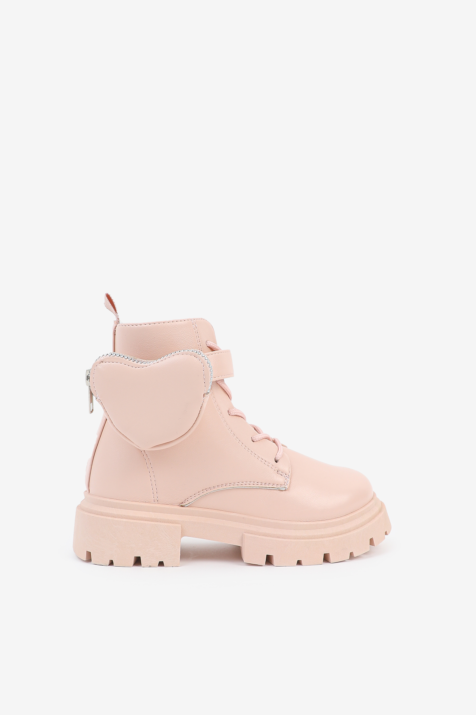Ardene Combat Boots with Heart Pouches in Light Pink | Size | Faux Leather/Rubber