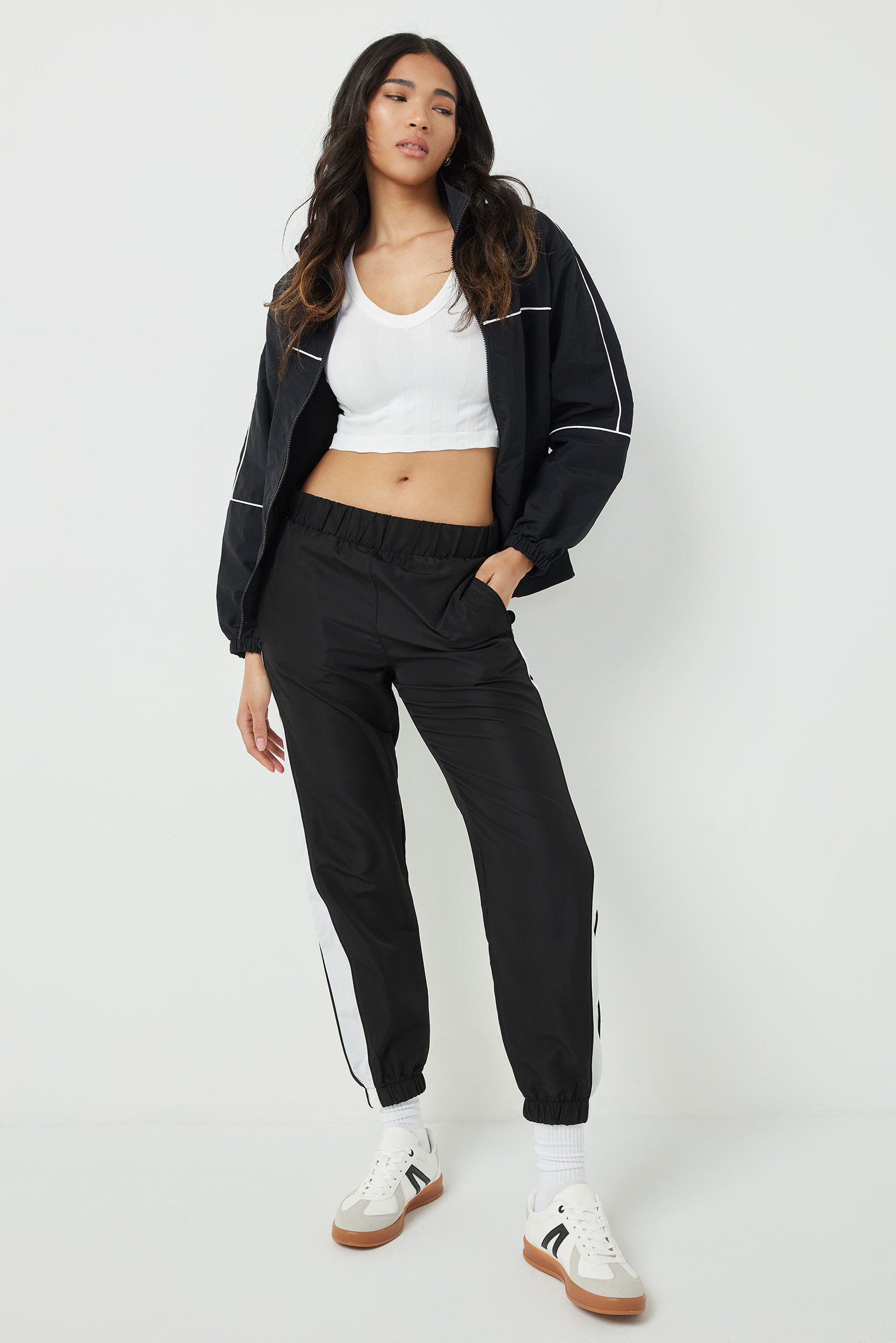 Ardene High Rise Track Pants in Black | Size | Polyester