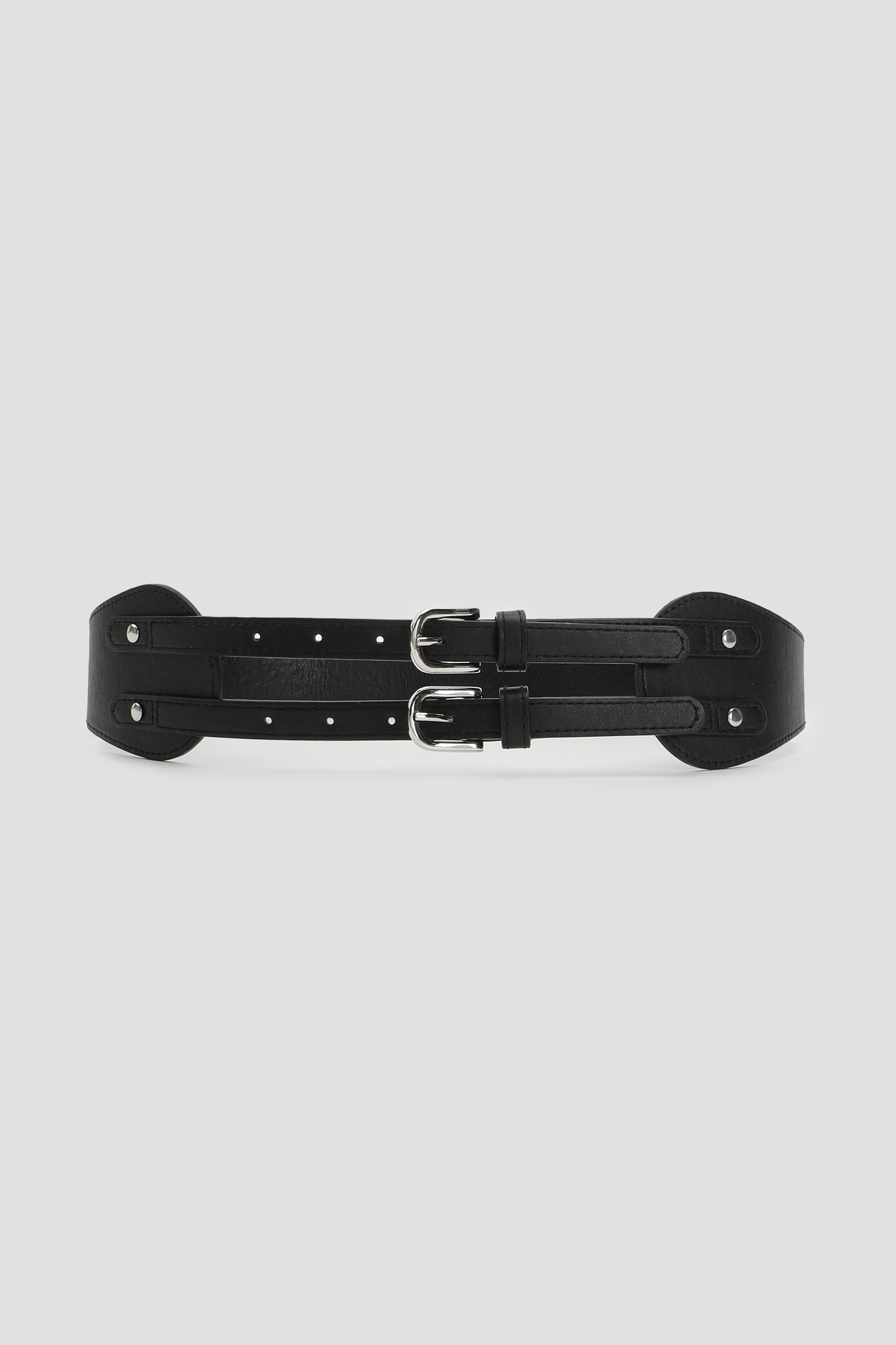 Ardene Double Buckle Corset Belt in Black | Size | Faux Leather