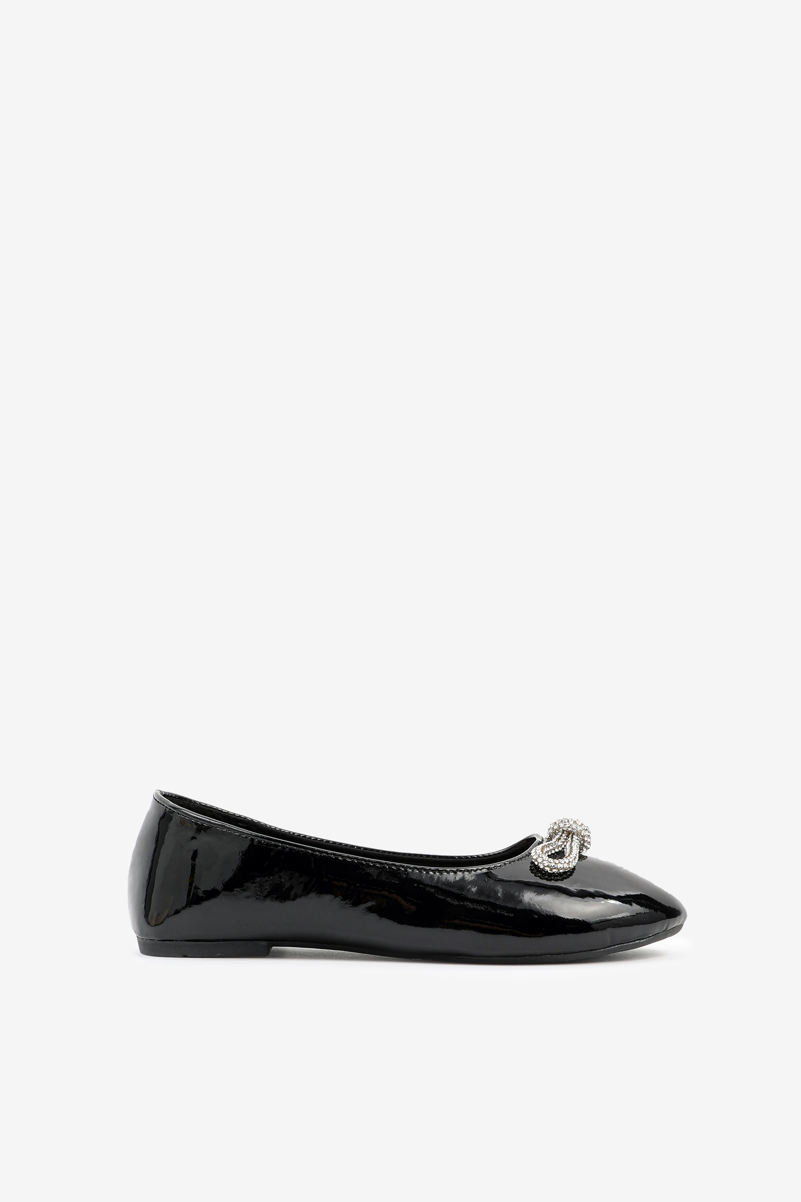 Ardene Ballet Flats with Rhinestone Bow Embellishment in Black | Size | Faux Leather/Rubber