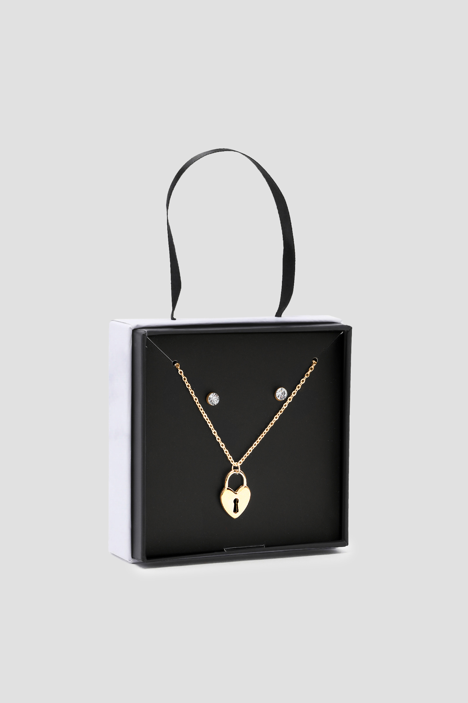 Ardene Lock Heart Necklace & Earring Gift Set in Gold | Stainless Steel