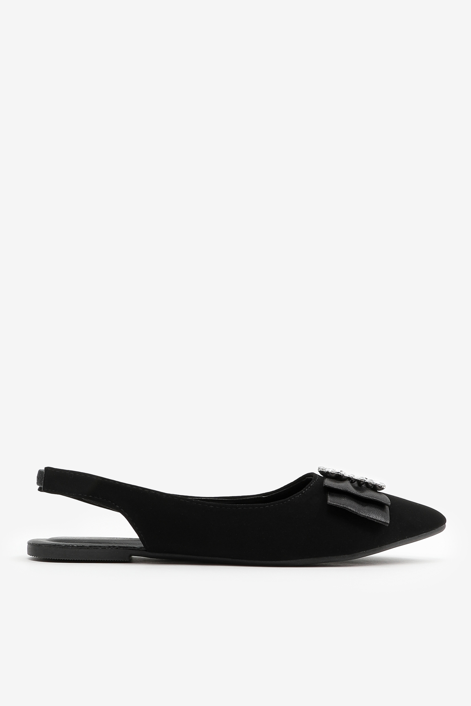 Ardene Slingback Pointy Flats with Bow Detail in Black | Size | Faux Leather/Rubber