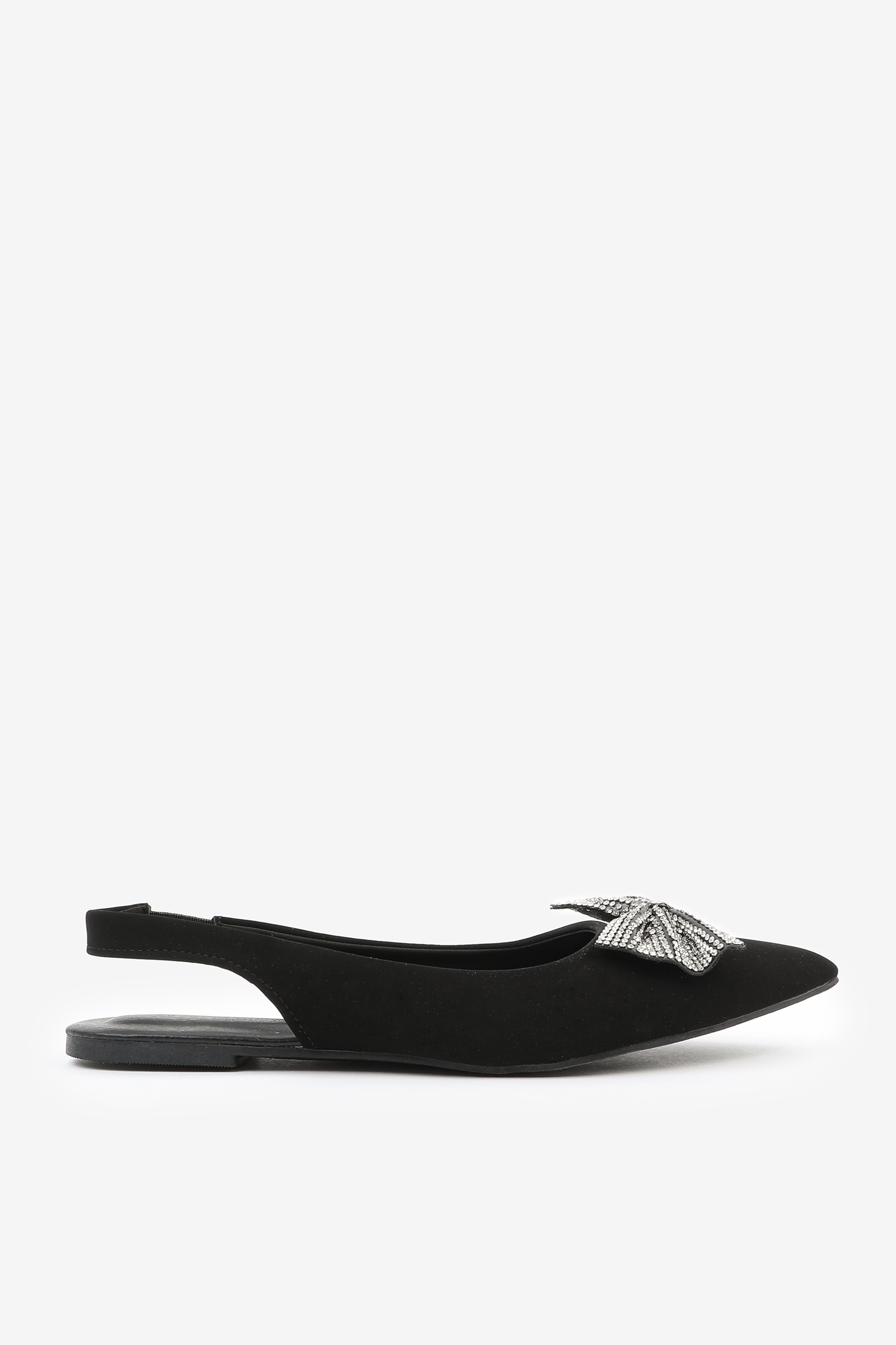 Ardene Slingback Flats with Bow Embellishment in Black | Size | Faux Leather/Rubber