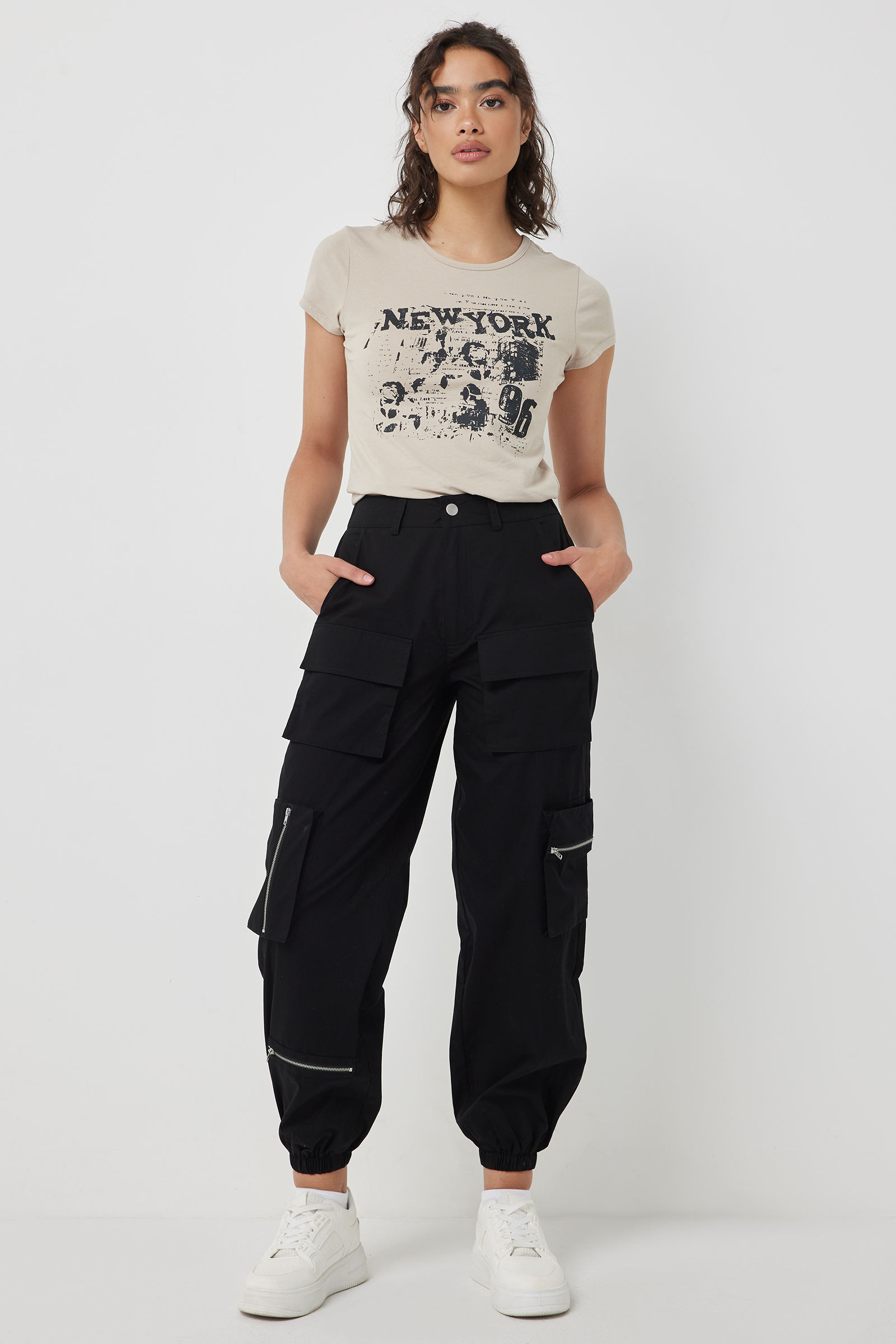 Ardene Cargo Pants with Zippers in Black | Size | 100% Cotton
