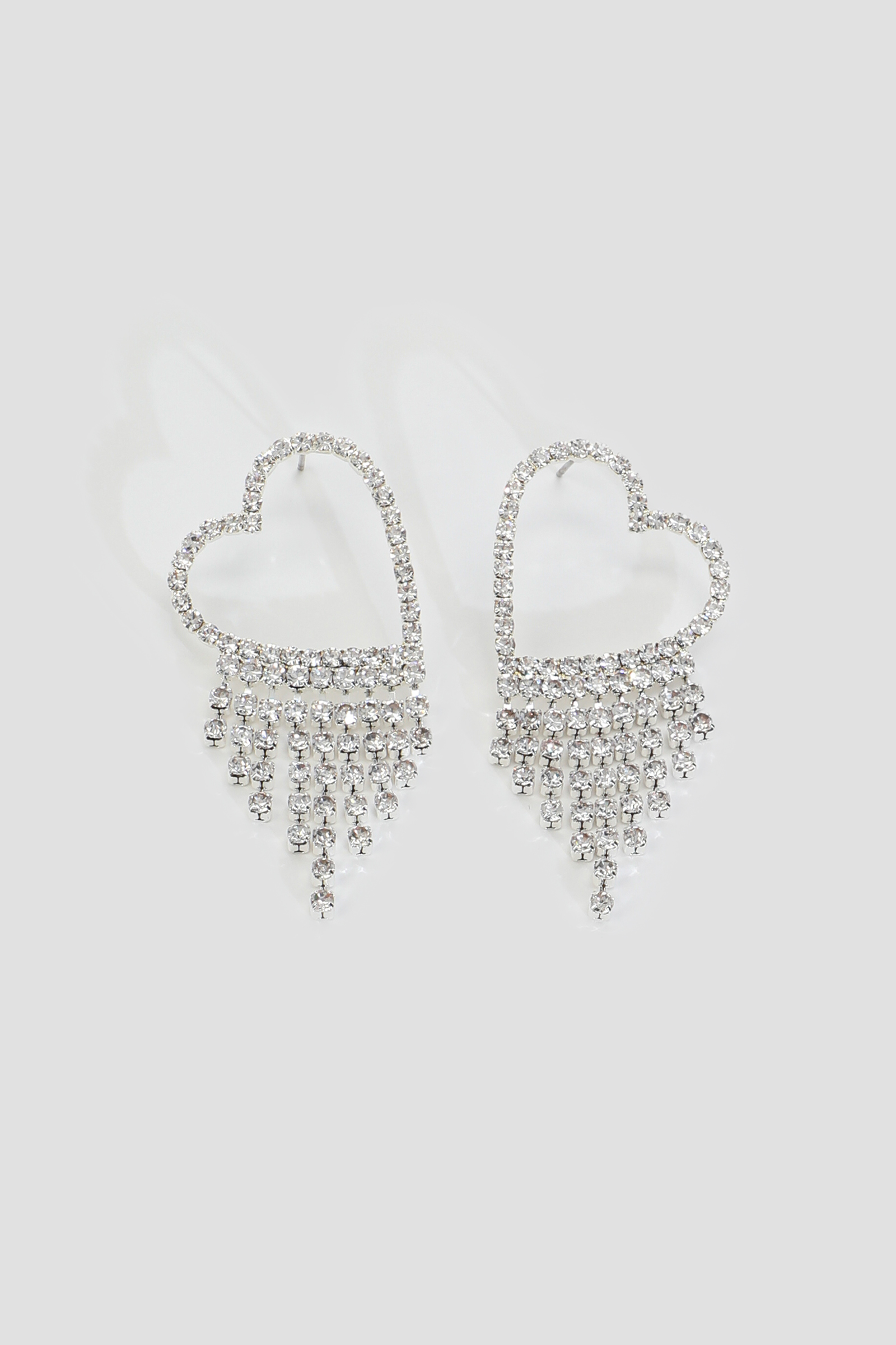 Ardene Rhinestone Heart Strand Earrings in Silver | Stainless Steel