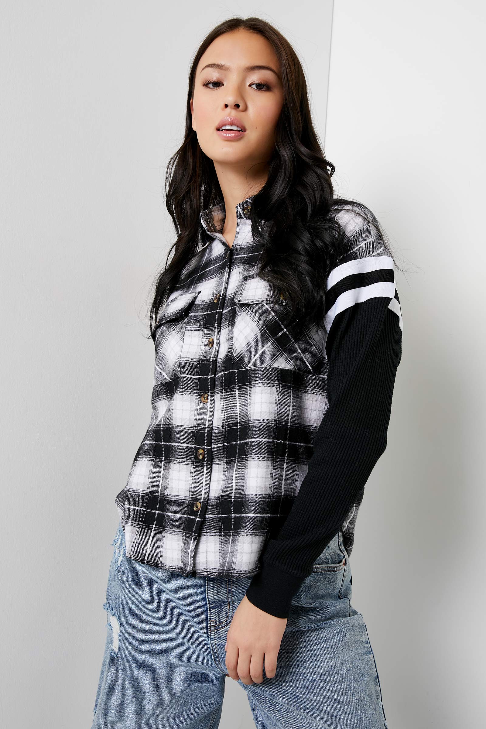 Ardene Plaid Shirt with Thermal Sleeves in | Size | 100% Cotton/Polyester