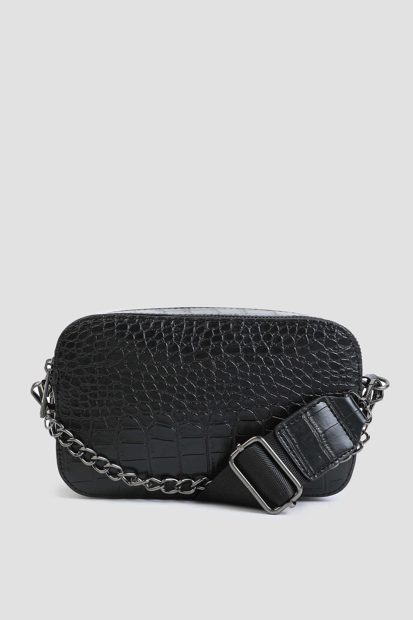 Ardene Black Croc Embossed Crossbody Bag | Faux Leather/Polyester