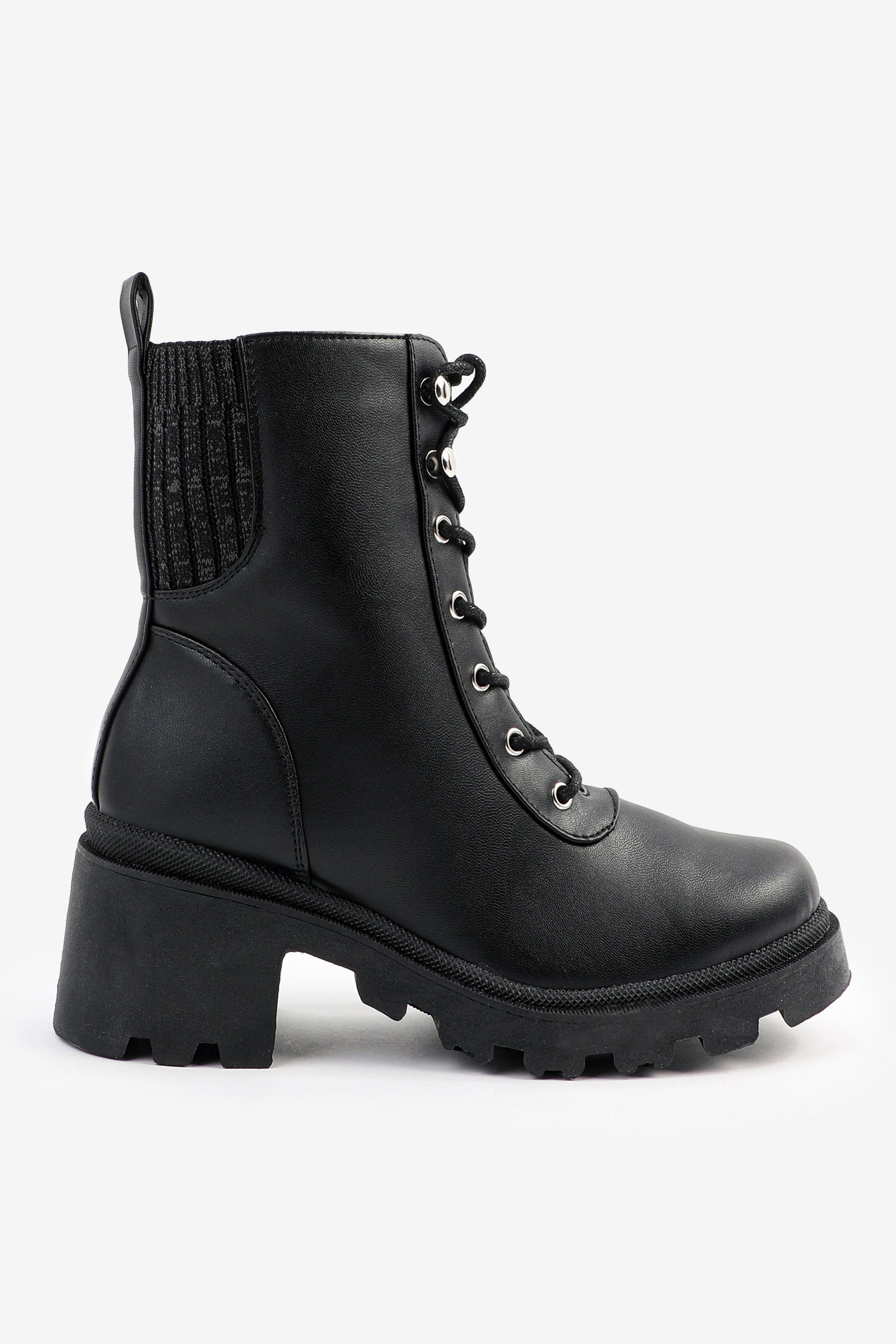 Ardene Stretch Gore Chunky Combat Boots in Black | Size | Faux Leather