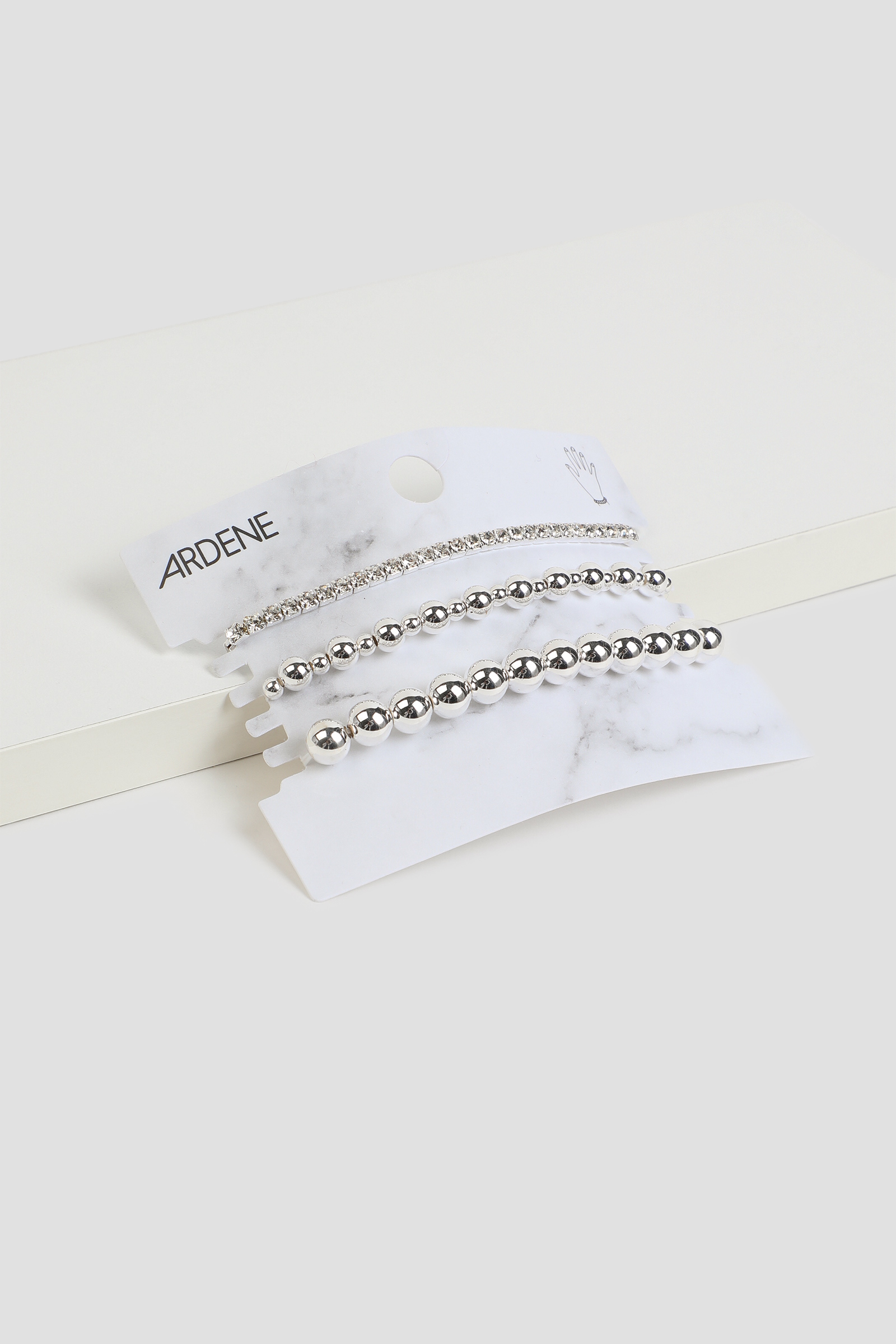 Ardene 3-Pack Stretch Bead Bracelets in Silver