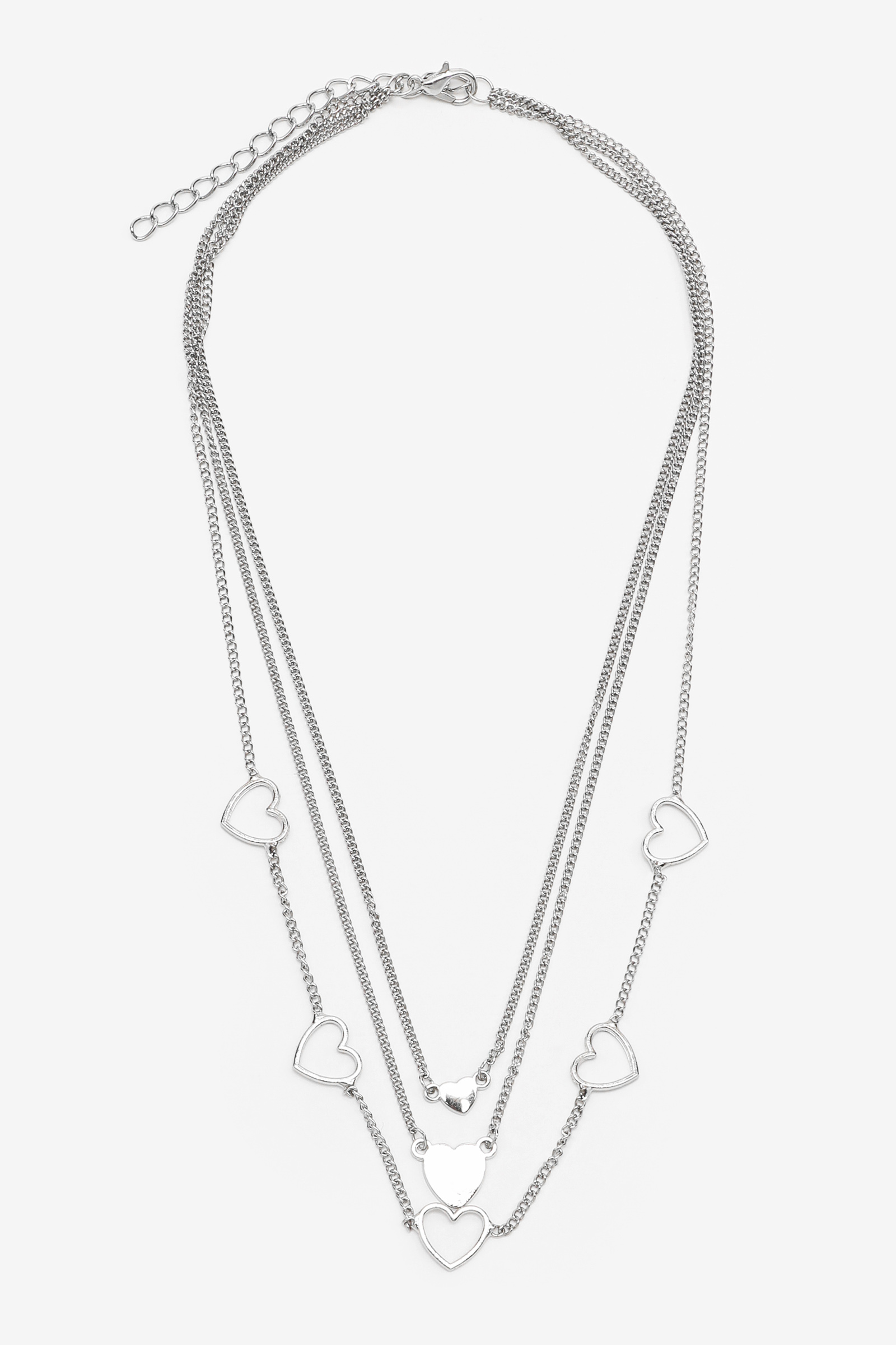 Ardene 3-Row Heart Charm Necklace in Silver