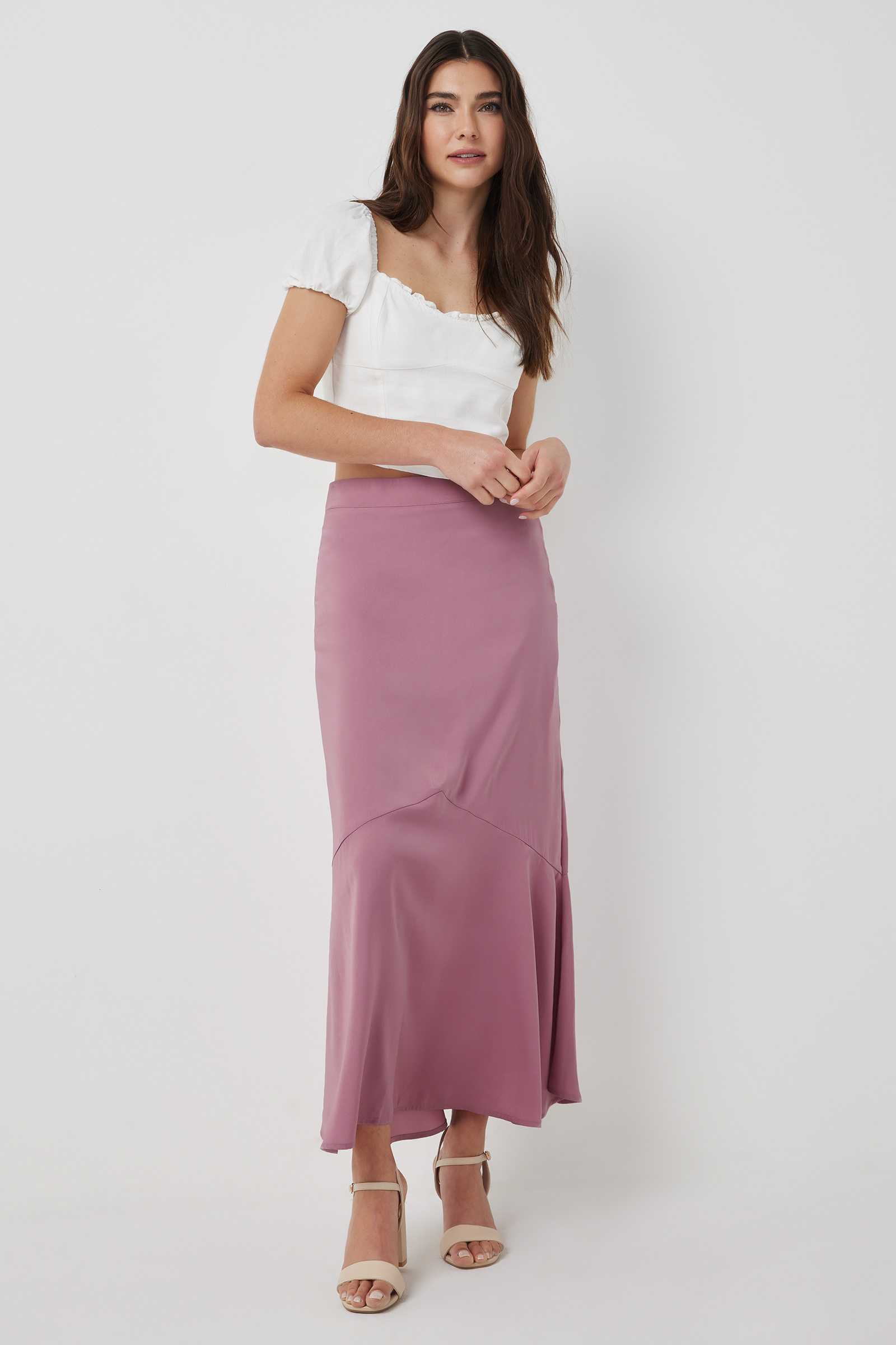 Ardene Long Satin Skirt with Accent Seam in Medium Purple | Size | Polyester