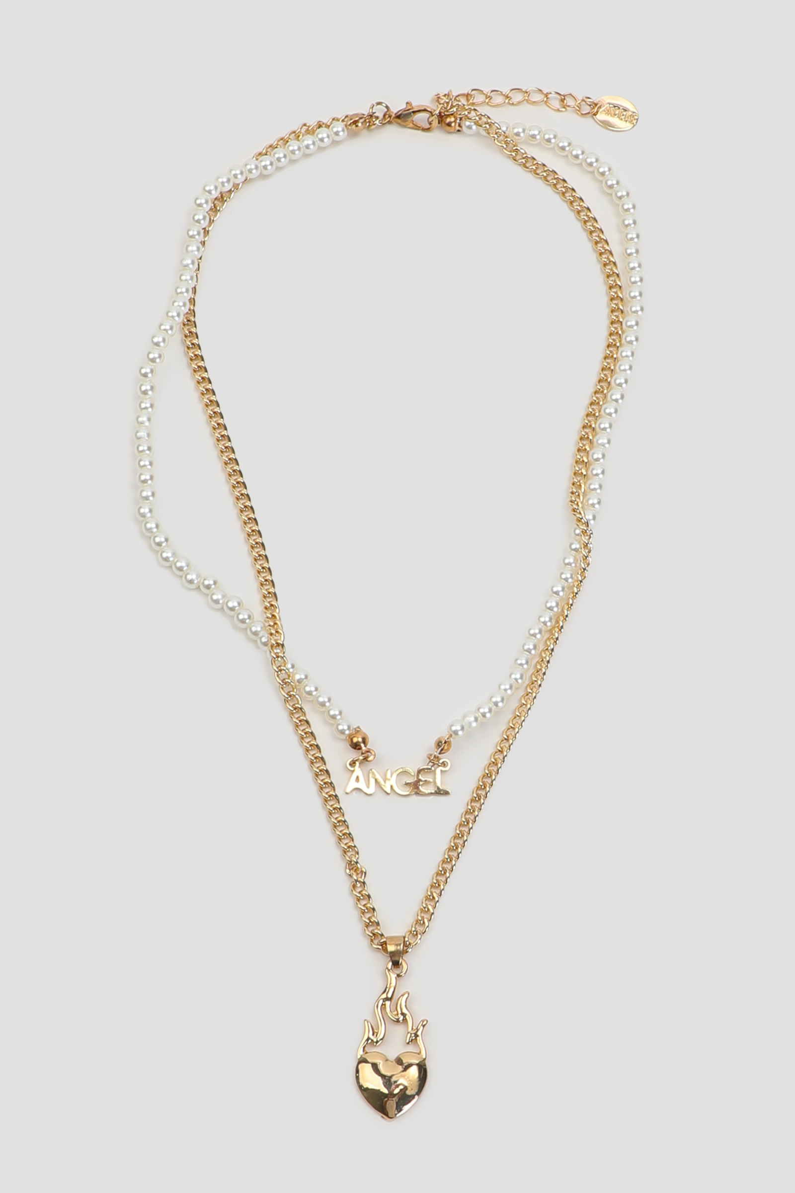 Ardene Two-Row Angel & Heart Necklace in Gold