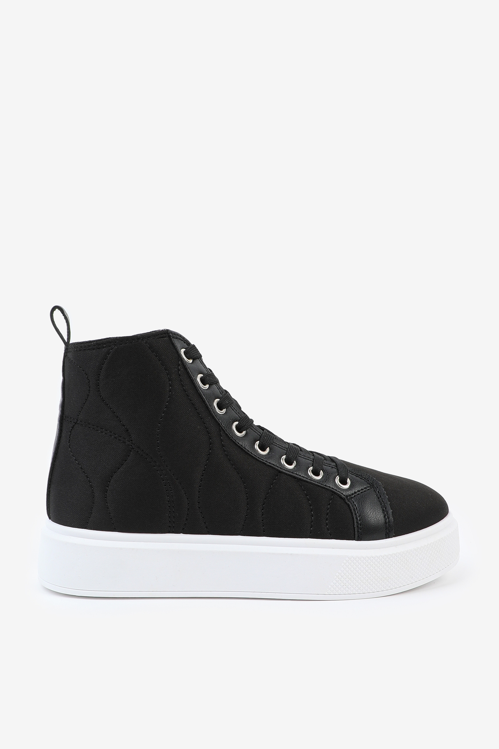 Ardene Quilted Nylon High Top Sneakers in Black | Size 6 | Nylon/Rubber