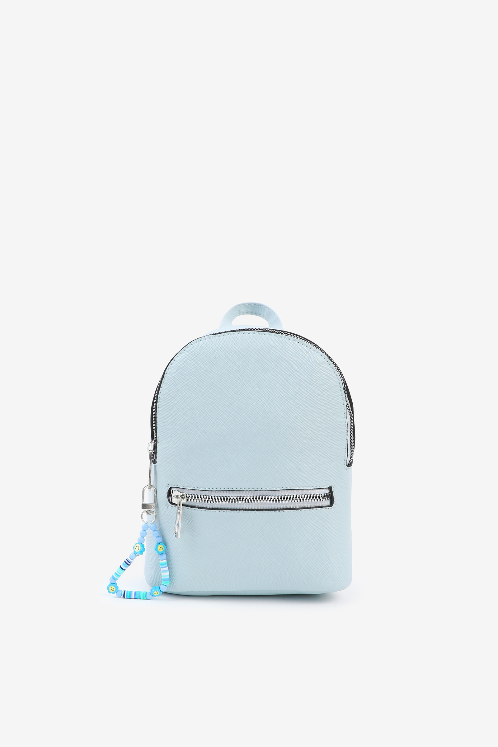 Ardene Small Backpack with Charm Detail in Light Blue | Faux Leather/Polyester
