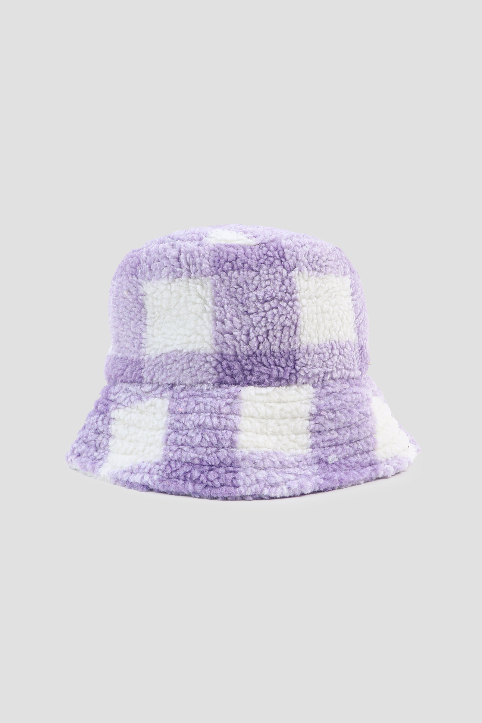 Ardene Checkered Sherpa Bucket Hat in Lilac | Polyester