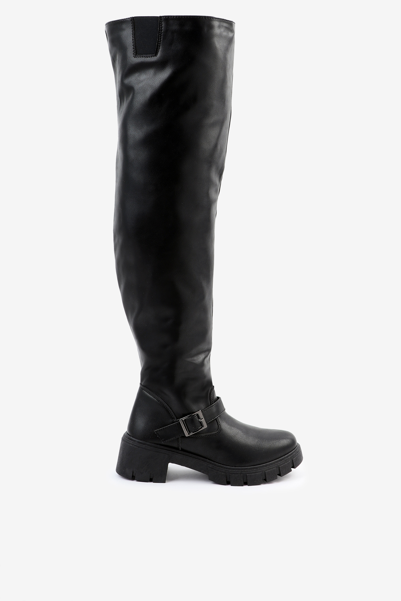 Ardene Over The Knee Boots with Ankle Strap in Black | Size | Faux Leather/Rubber