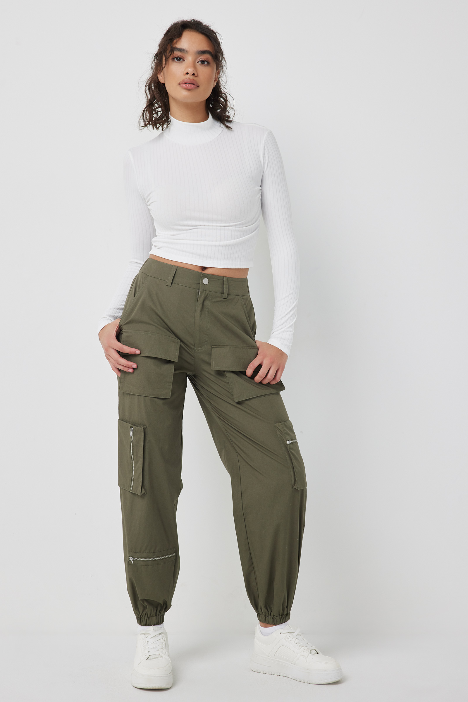 Ardene Cargo Pants with Zippers in Khaki | Size | 100% Cotton