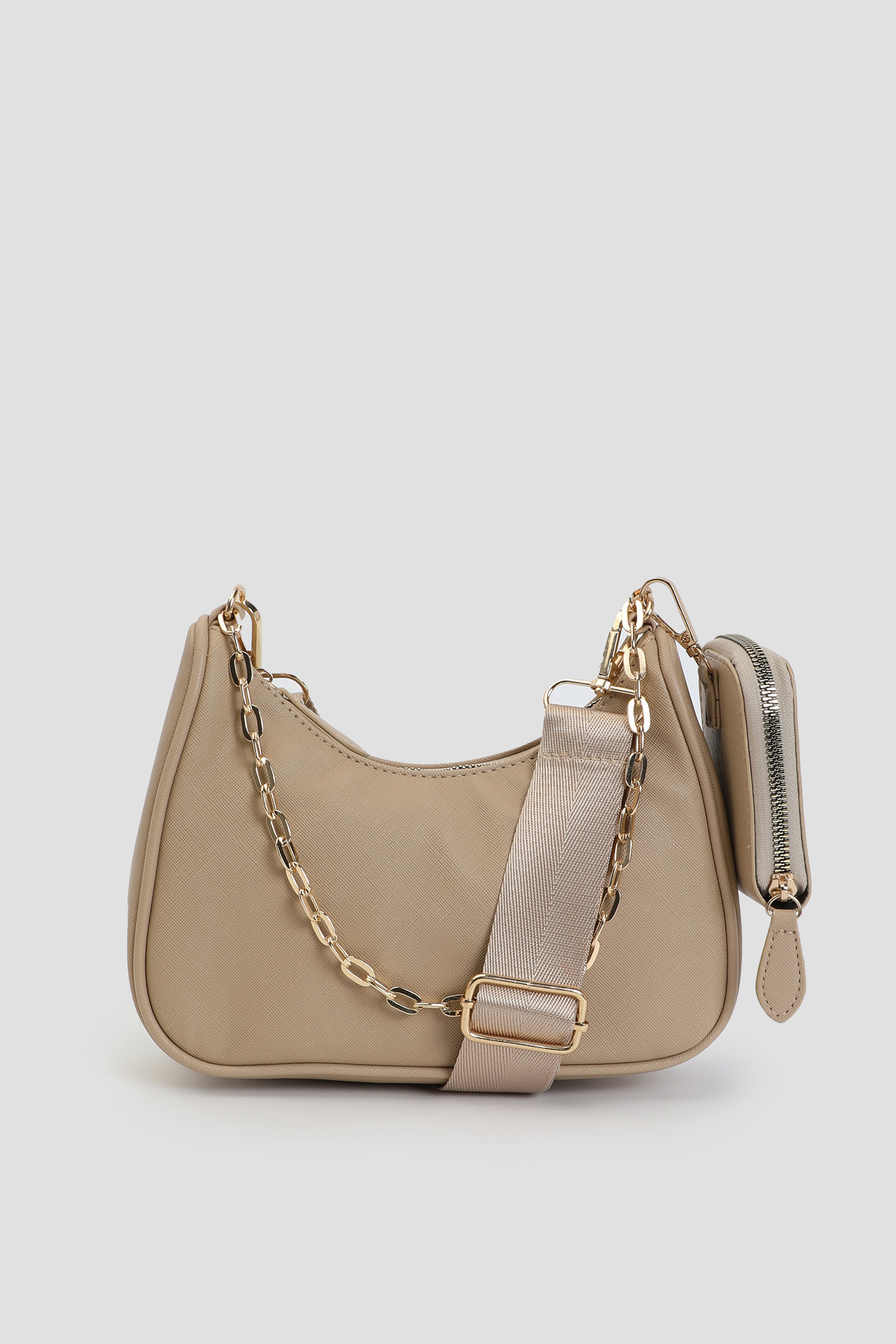 Ardene Two-Strap Faux Leather Baguette Bag in Beige | Faux Leather/Polyester