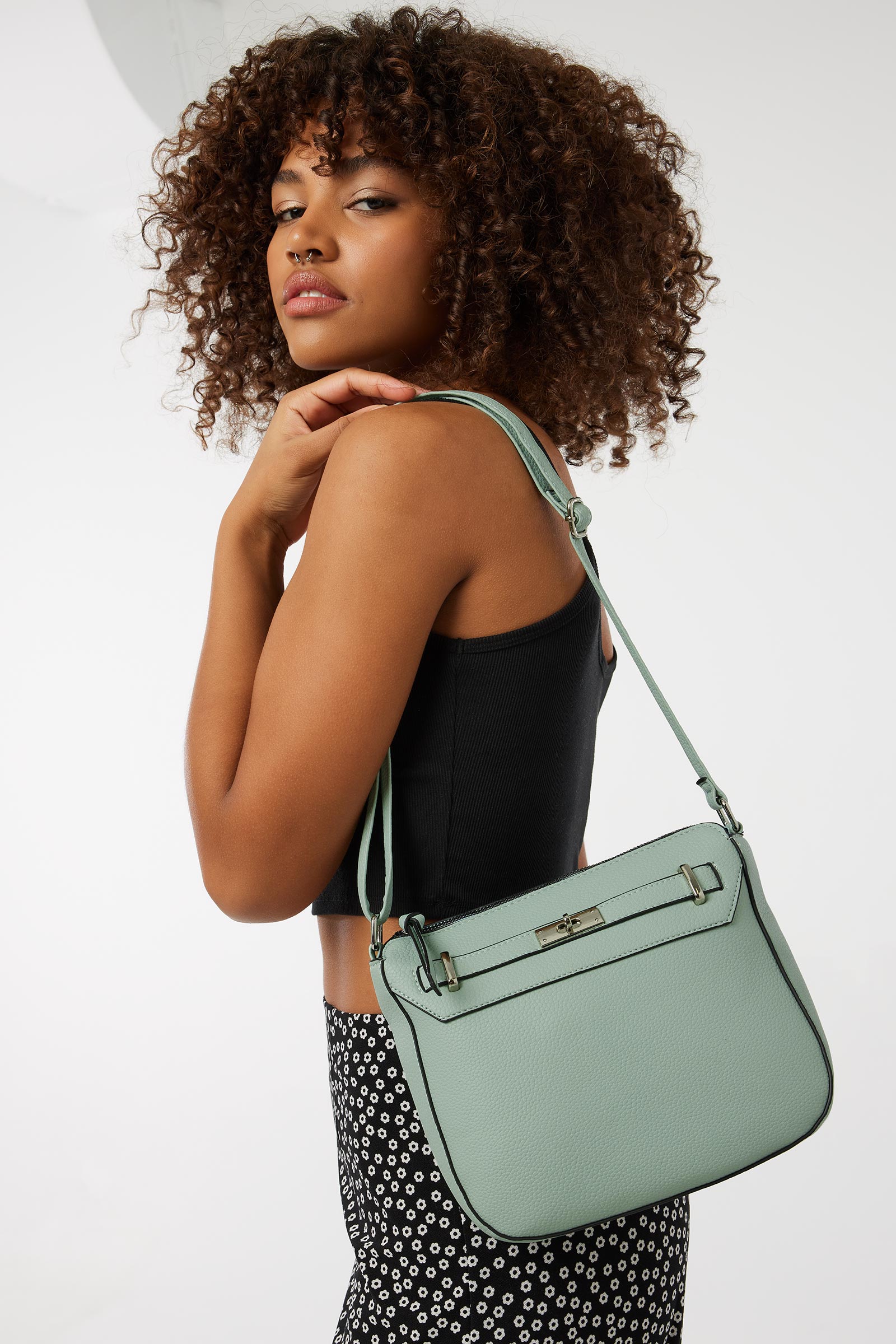 Ardene Square Crossbody Bag in Light Green | Faux Leather/Polyester