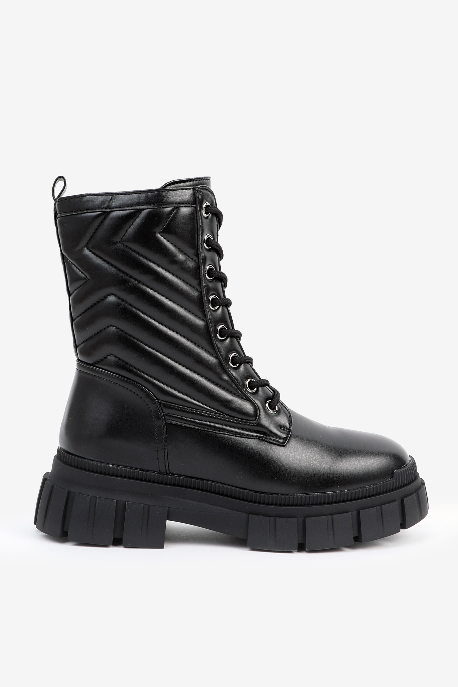 Ardene Chevron Stitch Combat Boots in Black | Size | Faux Leather/Rubber