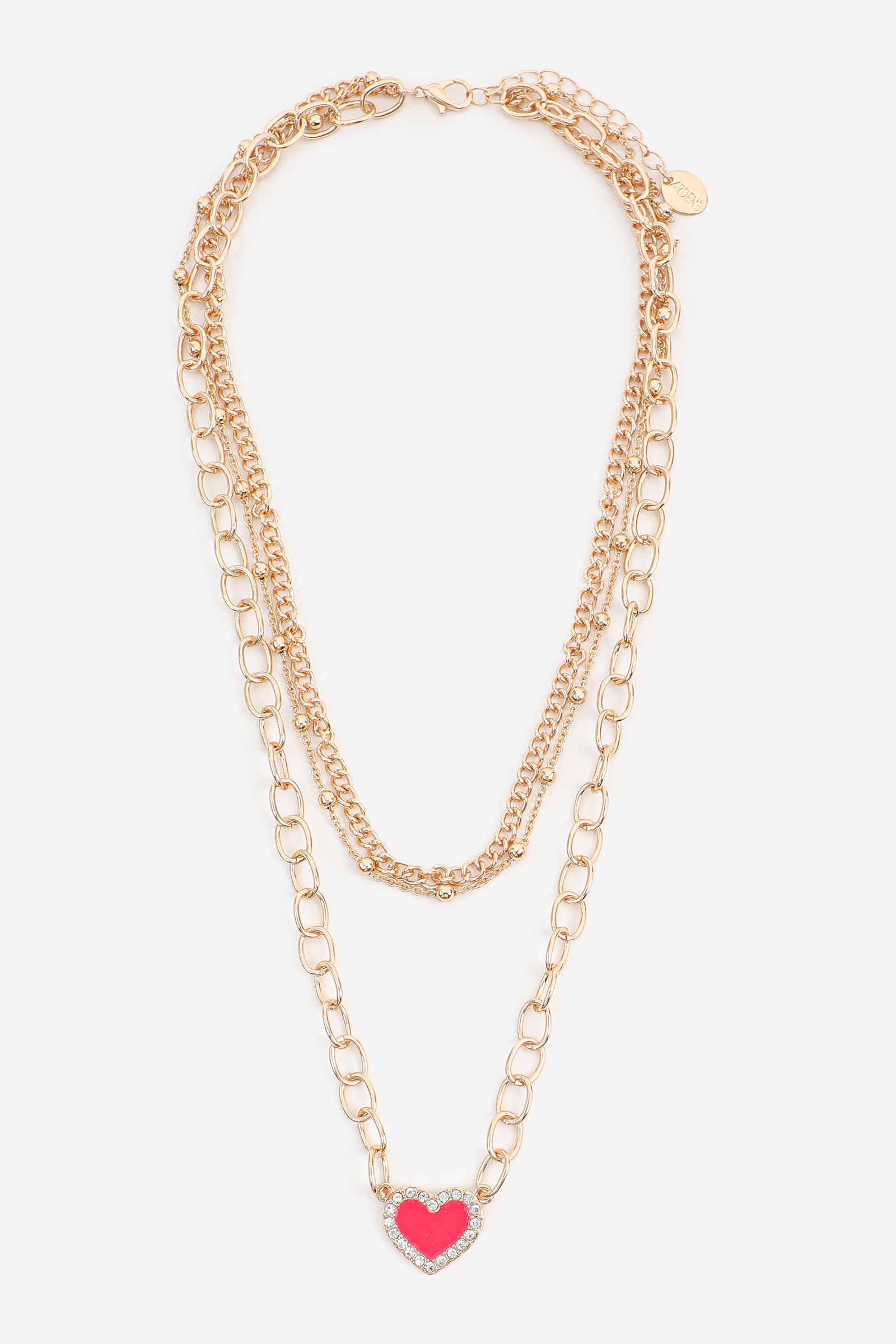 Ardene 3-Row Pink Heart Necklace in Gold