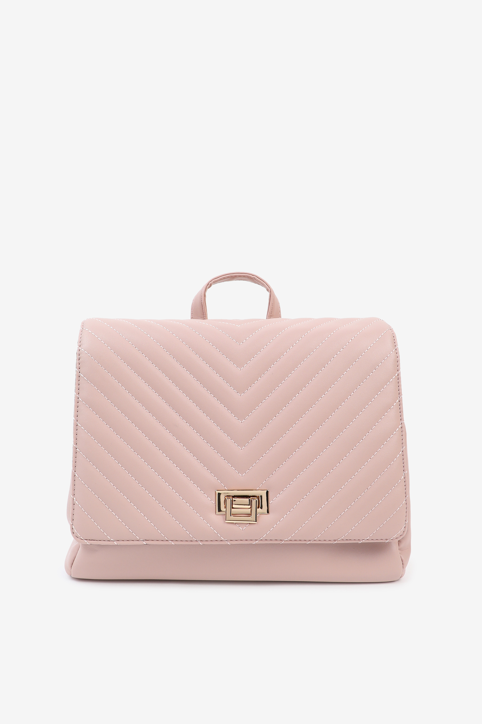 Ardene Convertible Topstitched Chevron Backpack in Light Pink | Faux Leather/Polyester