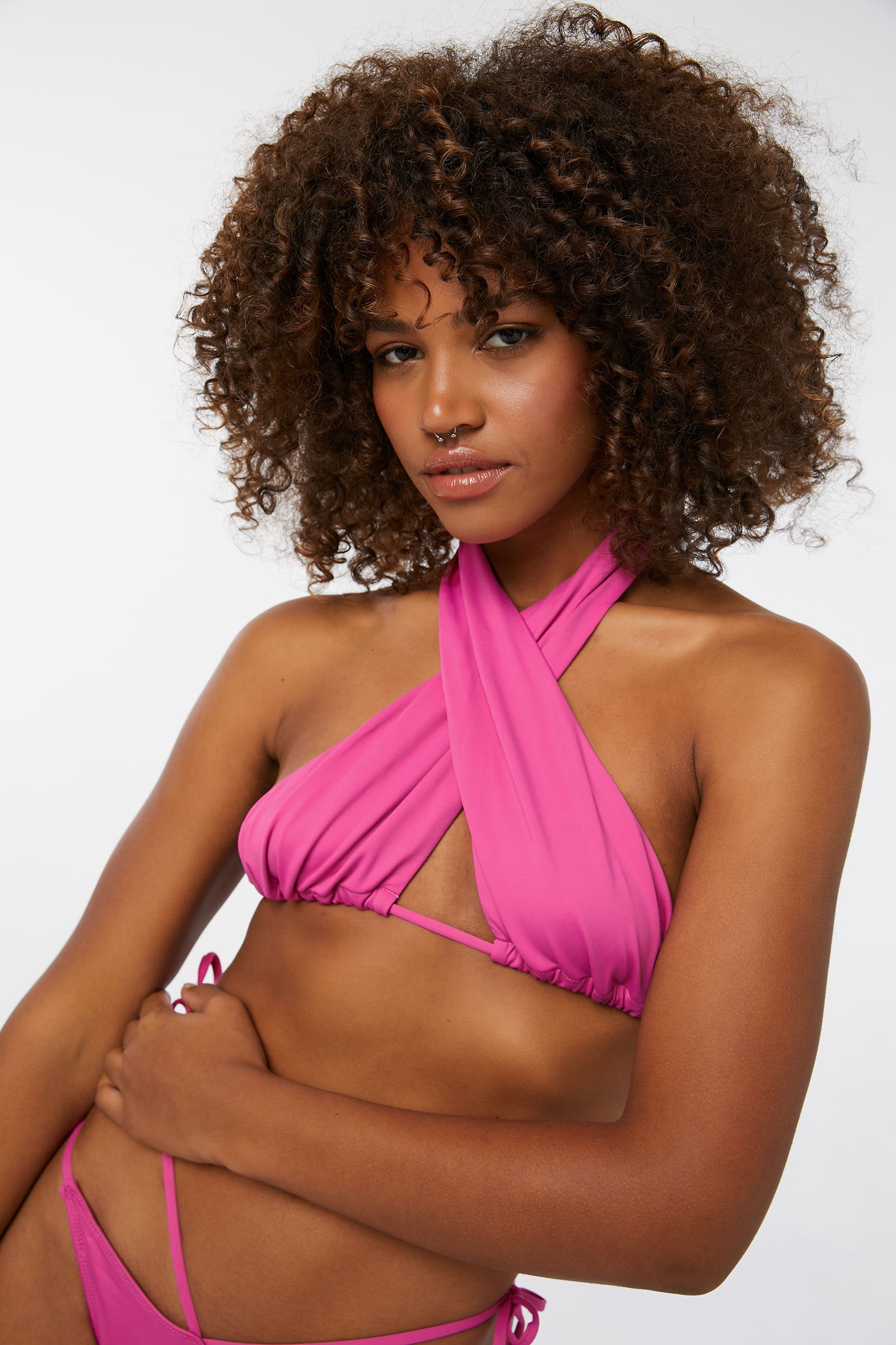 Ardene Crisscrossed Halter Bikini Top in Pink | Size | Microfiber