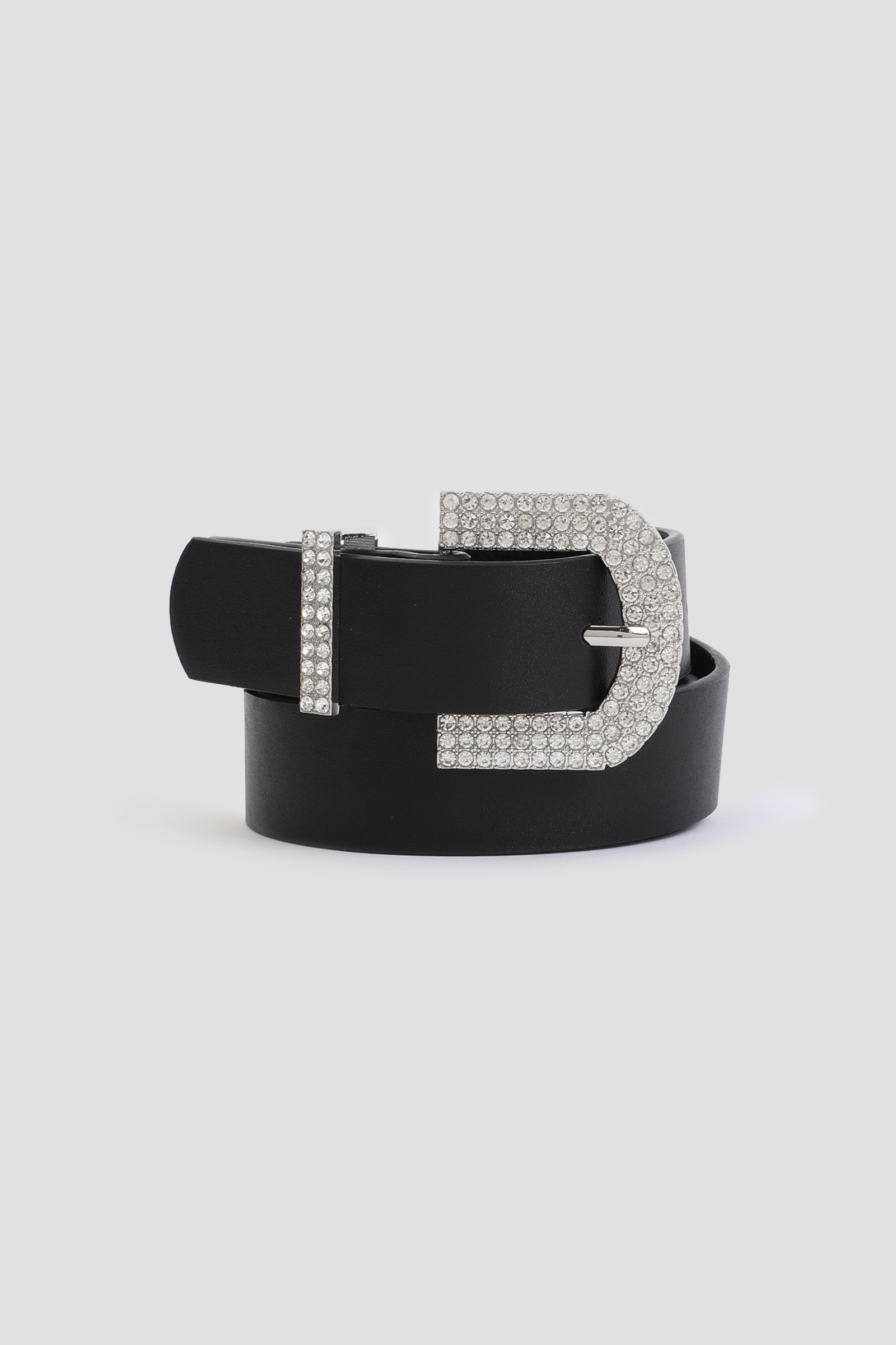 Ardene Rhinestone Buckle Belt in Black | Size | Faux Leather