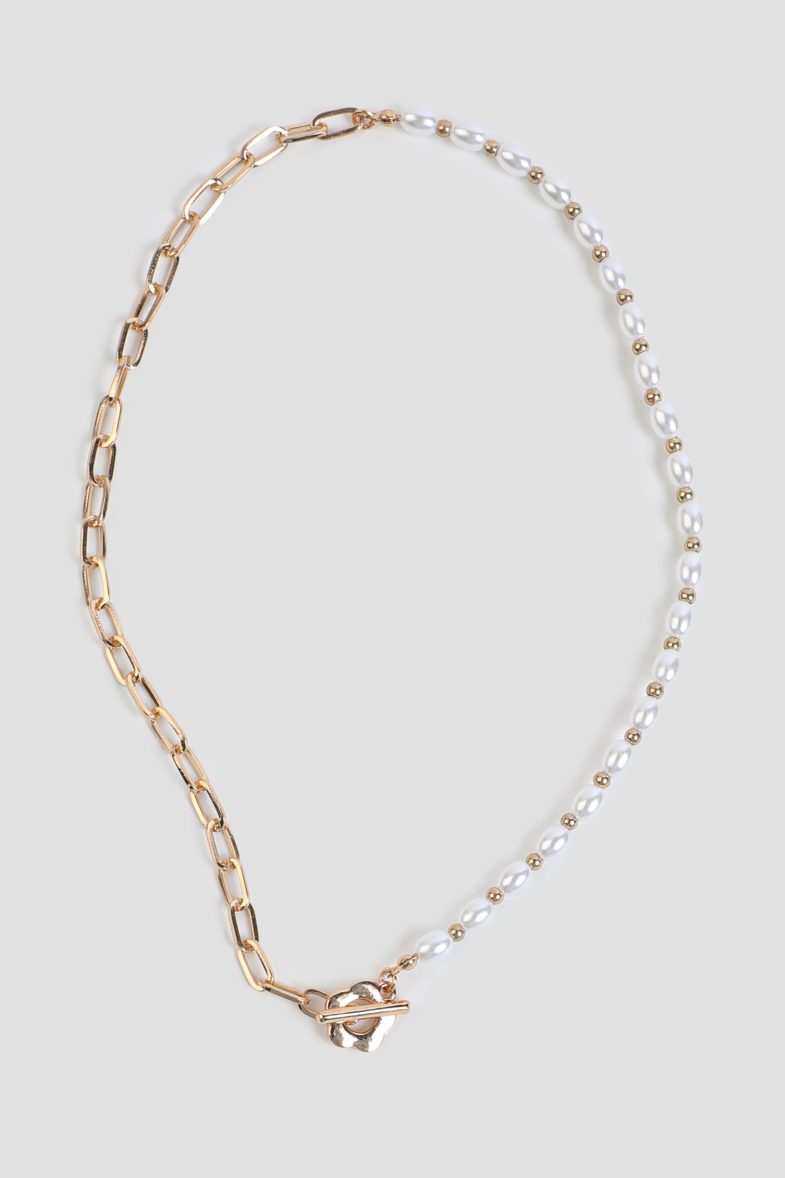 Ardene Pearl & Chain Necklace with Daisy Toggle in Gold