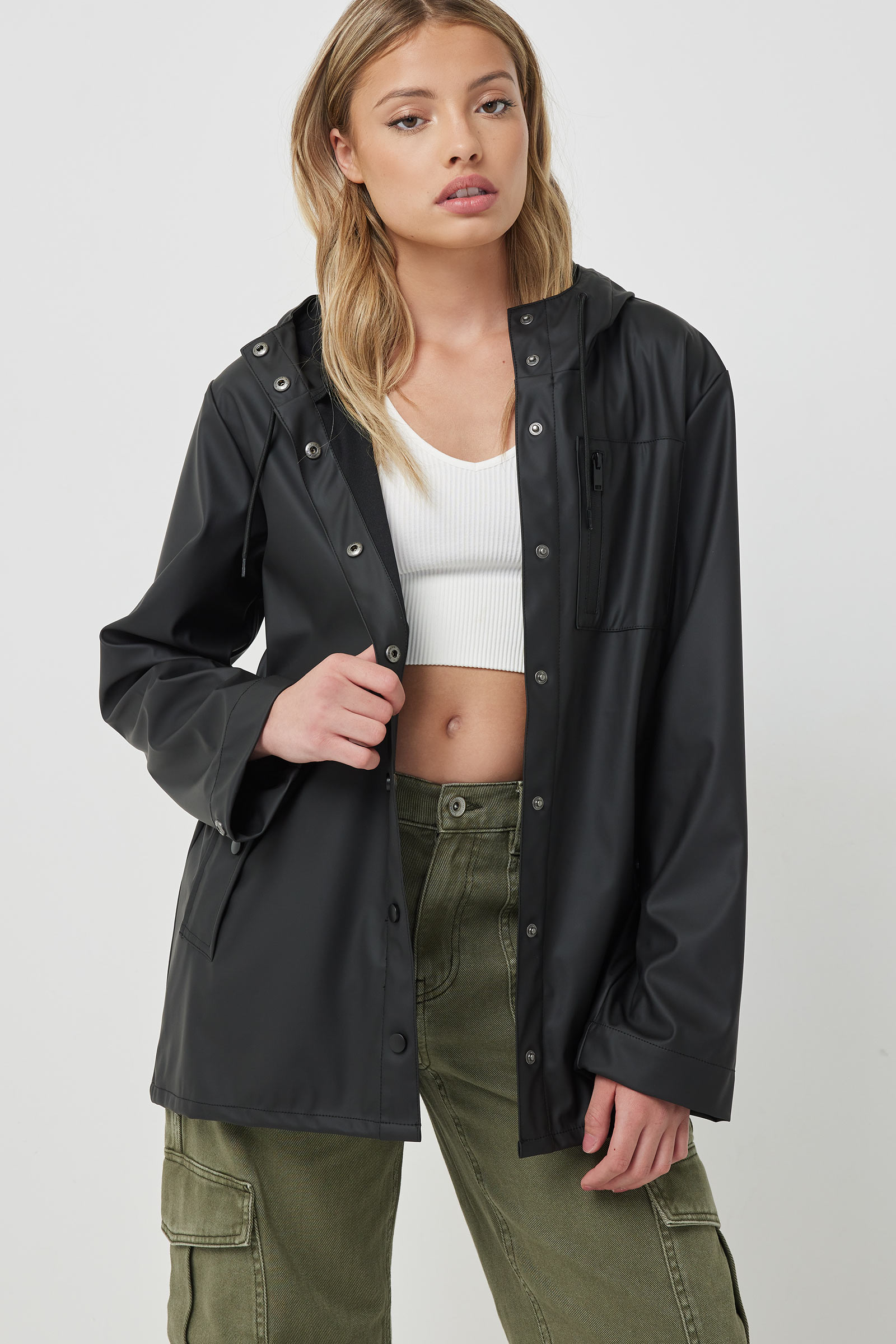 Ardene Black Raincoat | Size | Polyester