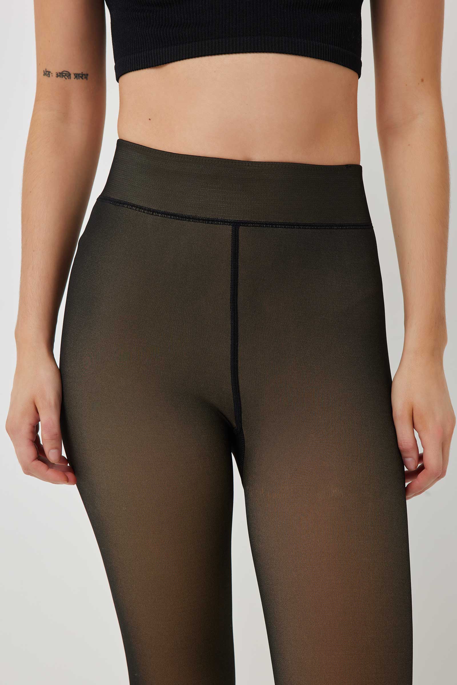 Ardene Fleece Lined Translucent Leggings in Black | Polyester/Nylon/Spandex