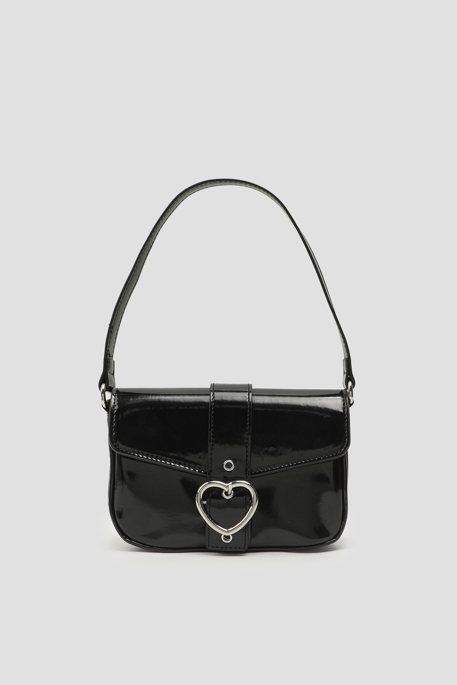 Ardene Black Faux Leather Patent Baguette Bag | Faux Leather/Polyester
