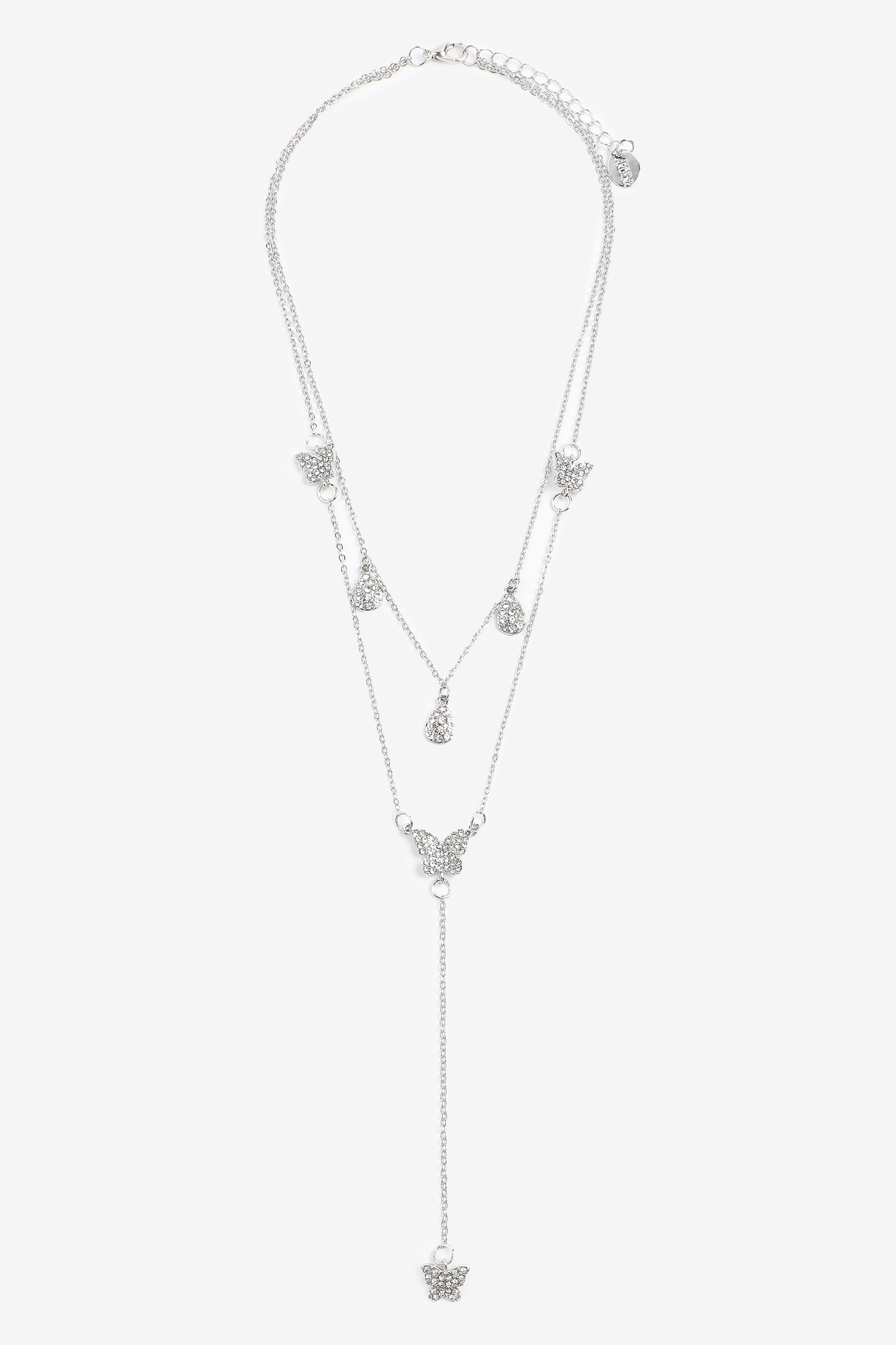 Ardene 2-Row Butterfly & Droplet Necklace in Silver